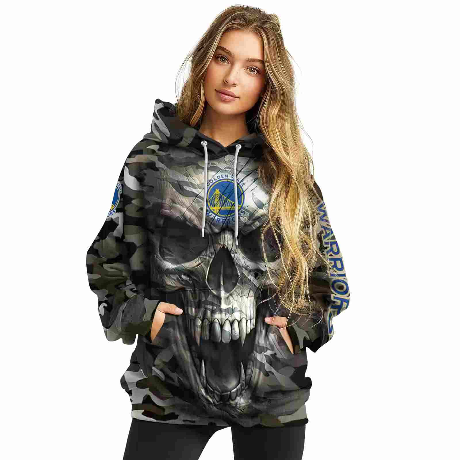 custom golden state warriors camo skull hoodie high quality