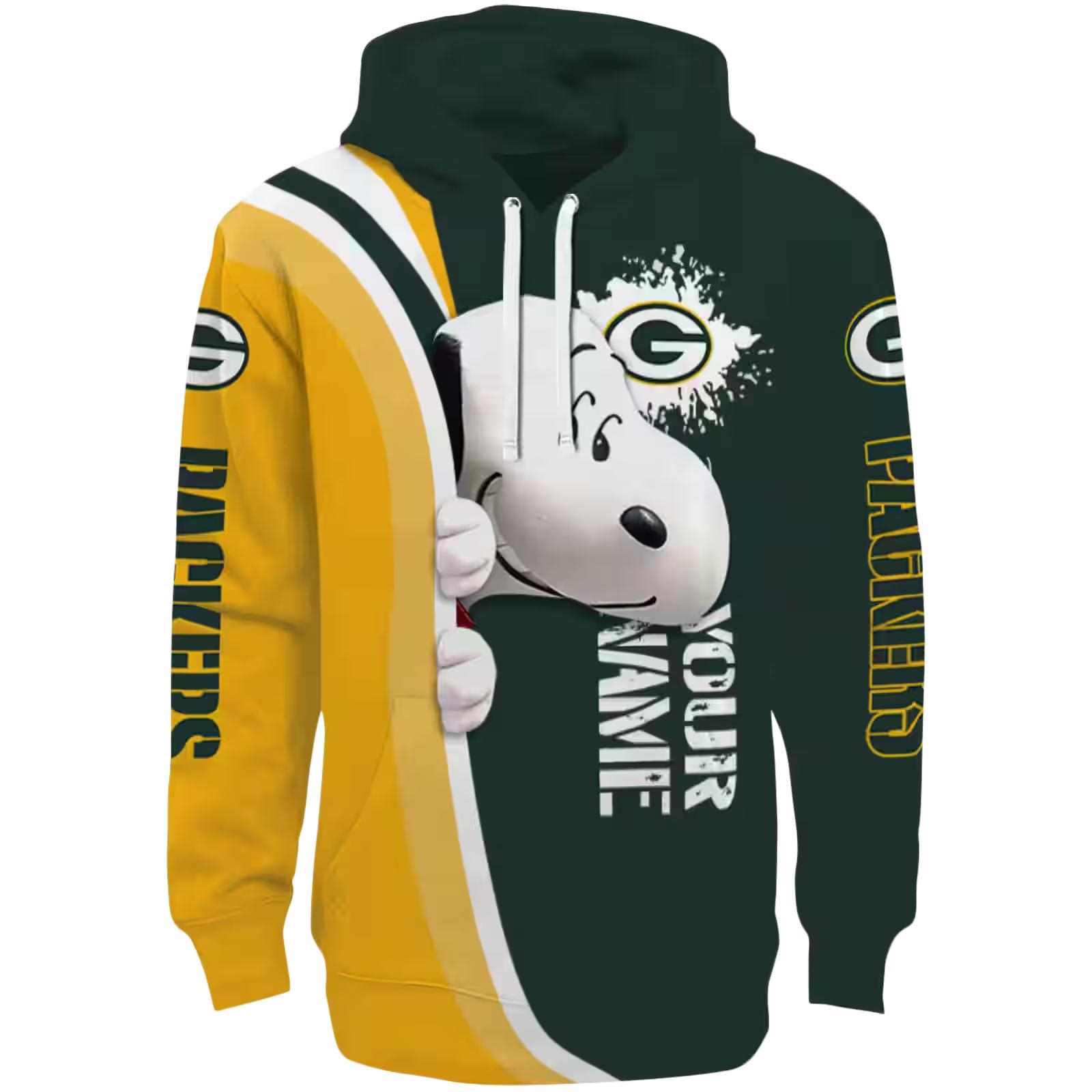 Custom Green Bay Packers Peeking Snoopy Green Hoodie