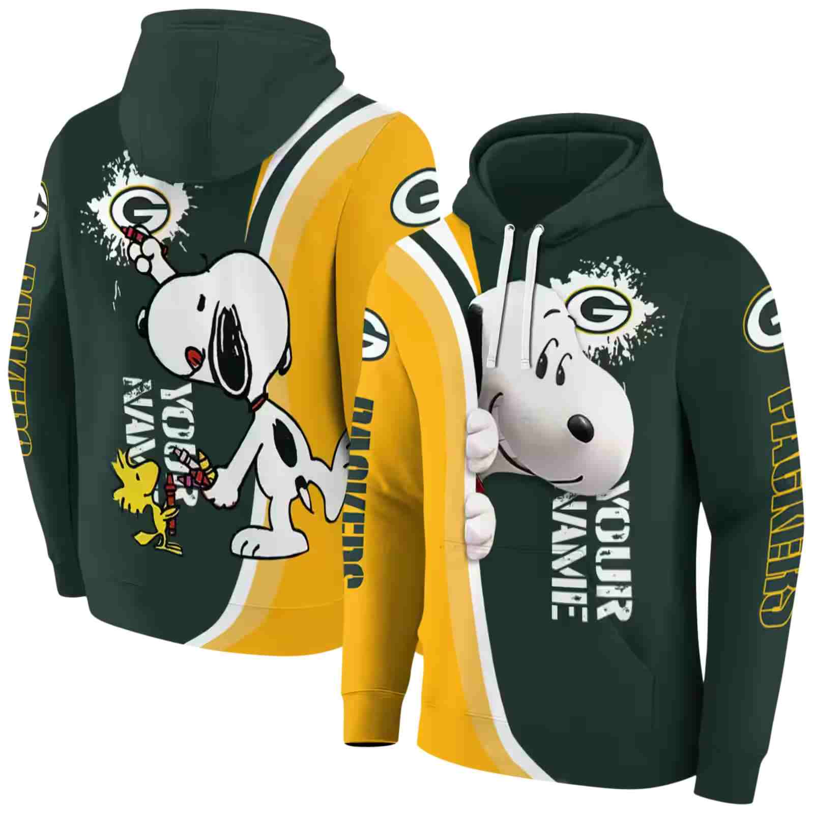 custom green bay packers peeking snoopy green hoodie fashion forward