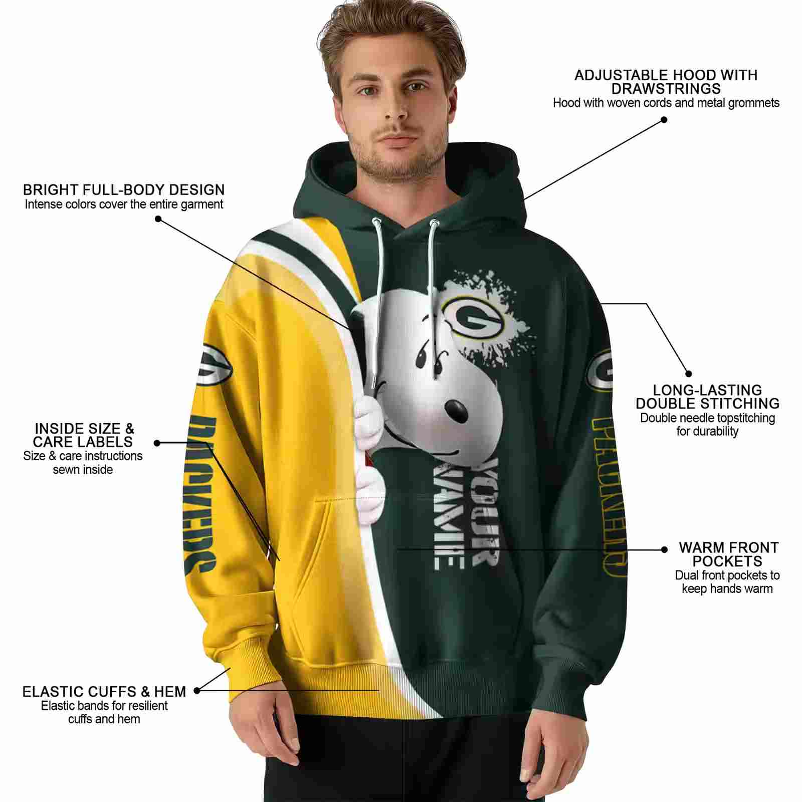 custom green bay packers peeking snoopy green hoodie latest model