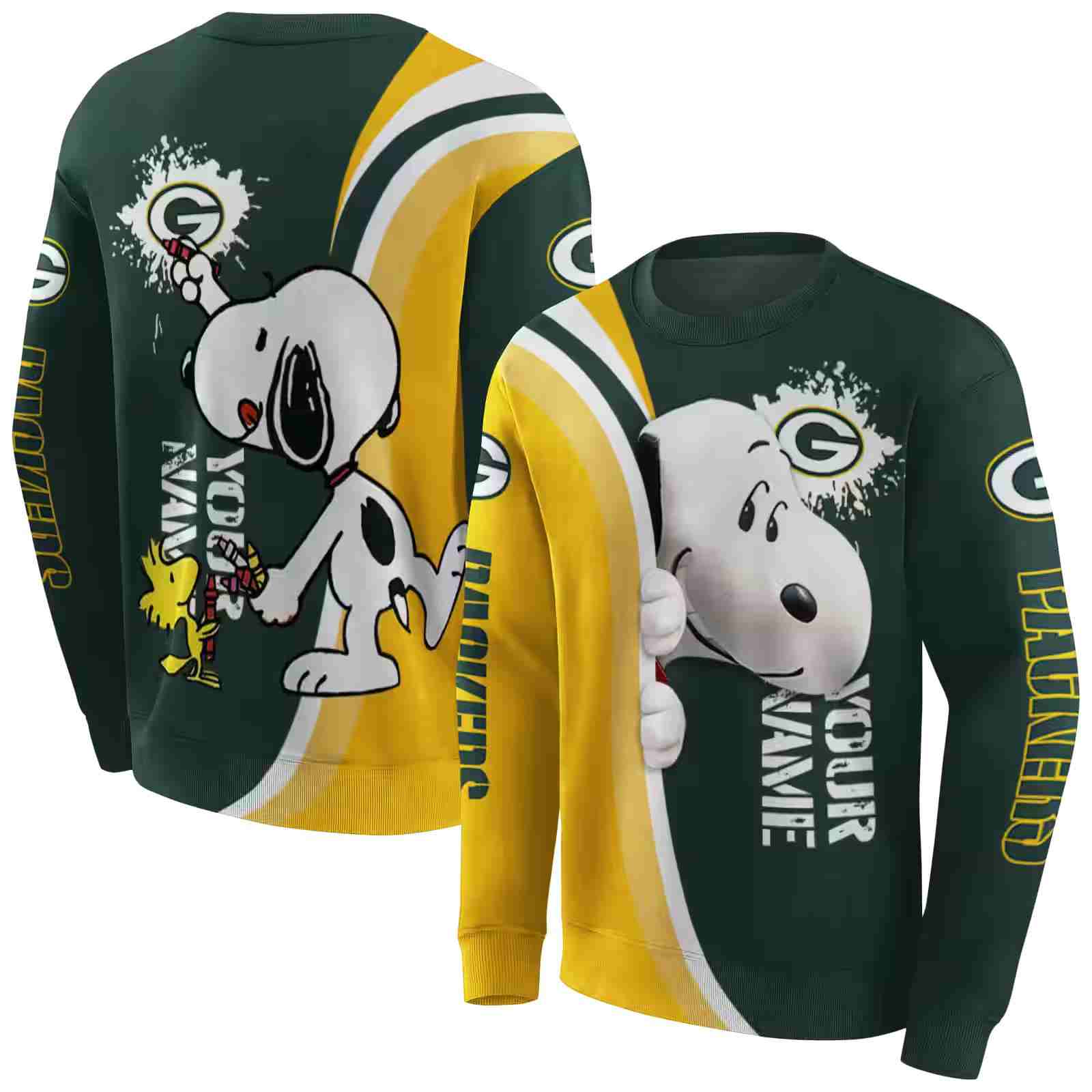 custom green bay packers peeking snoopy green hoodie premium grade