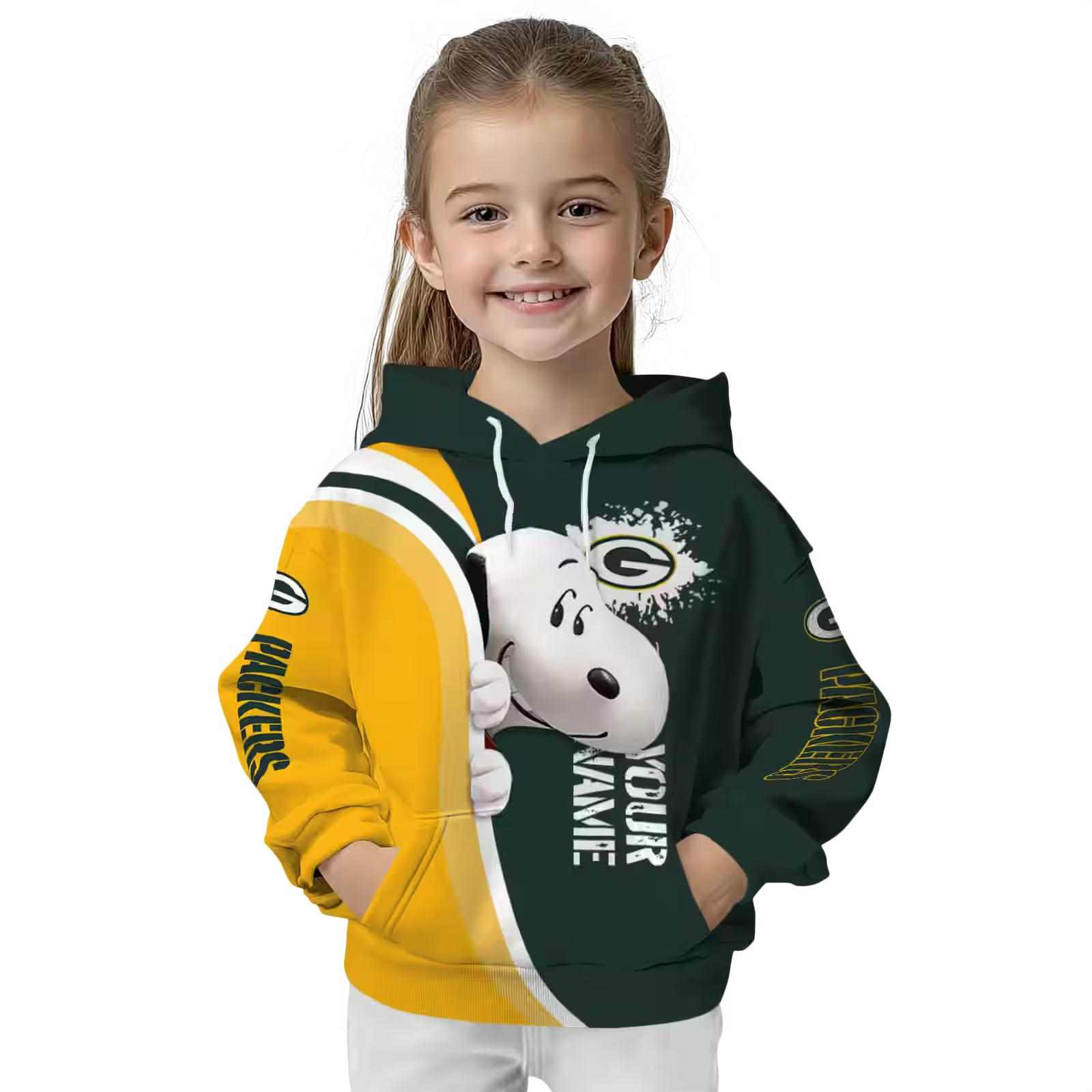 custom green bay packers peeking snoopy green hoodie top rated