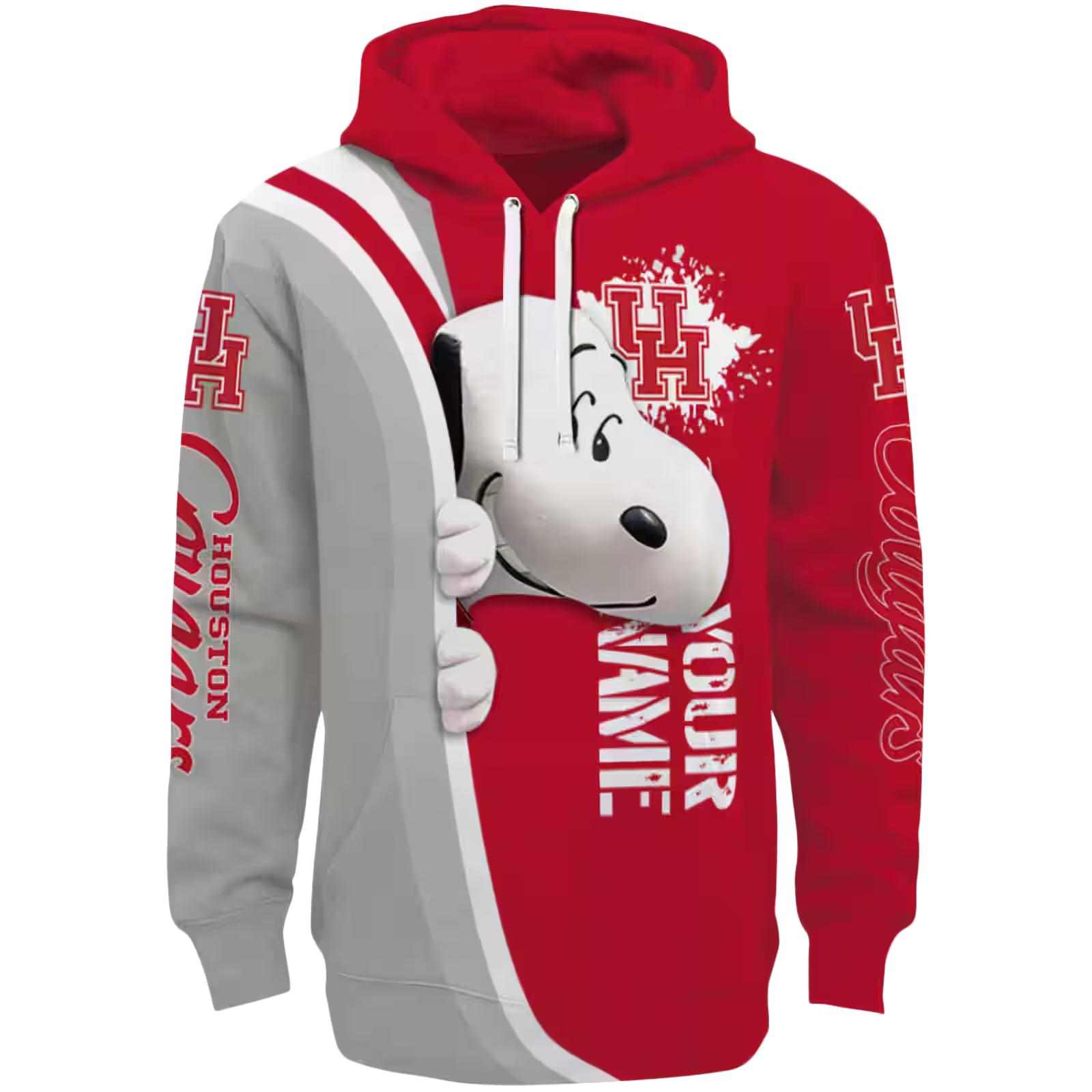 Custom Houston Cougars Peeking Snoopy Red Hoodie