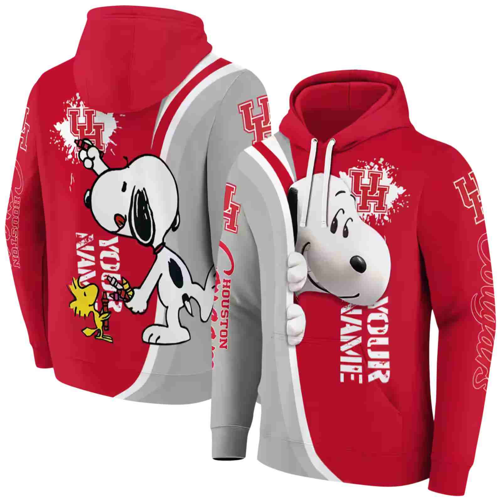 custom houston cougars peeking snoopy red hoodie fashion forward