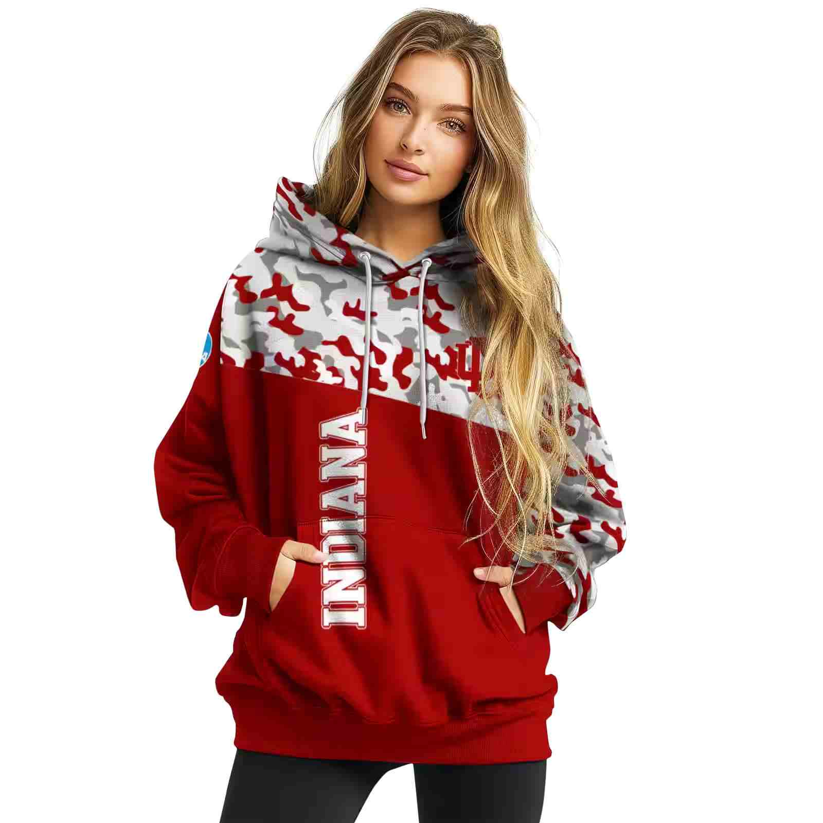 custom indiana hoosiers camo pattern red hoodie high quality