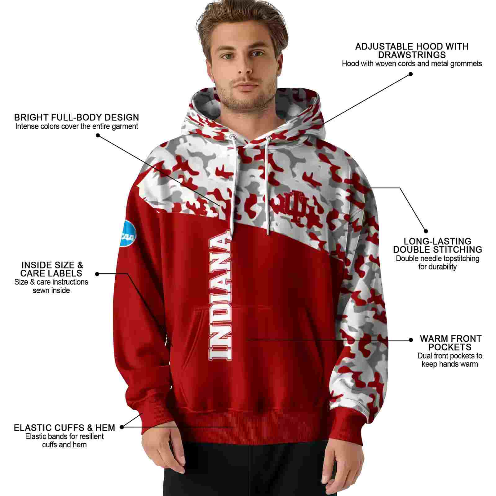 custom indiana hoosiers camo pattern red hoodie latest model