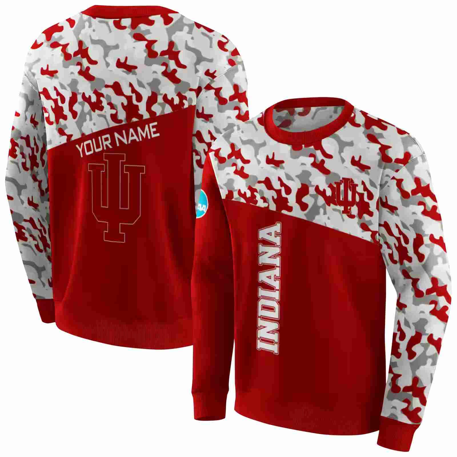 custom indiana hoosiers camo pattern red hoodie premium grade