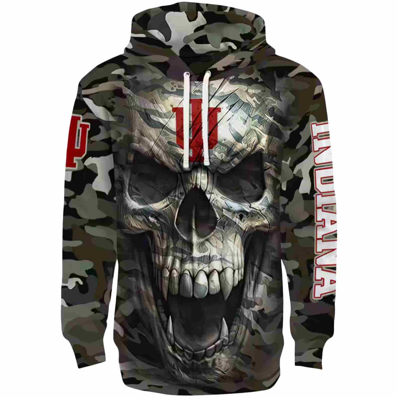 Custom Indiana Hoosiers Camo Skull Hoodie