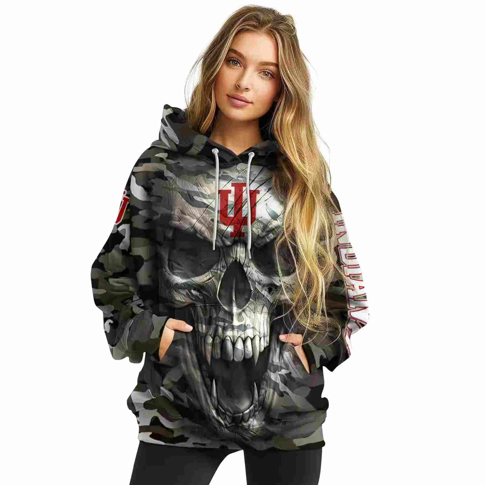 custom indiana hoosiers camo skull hoodie high quality