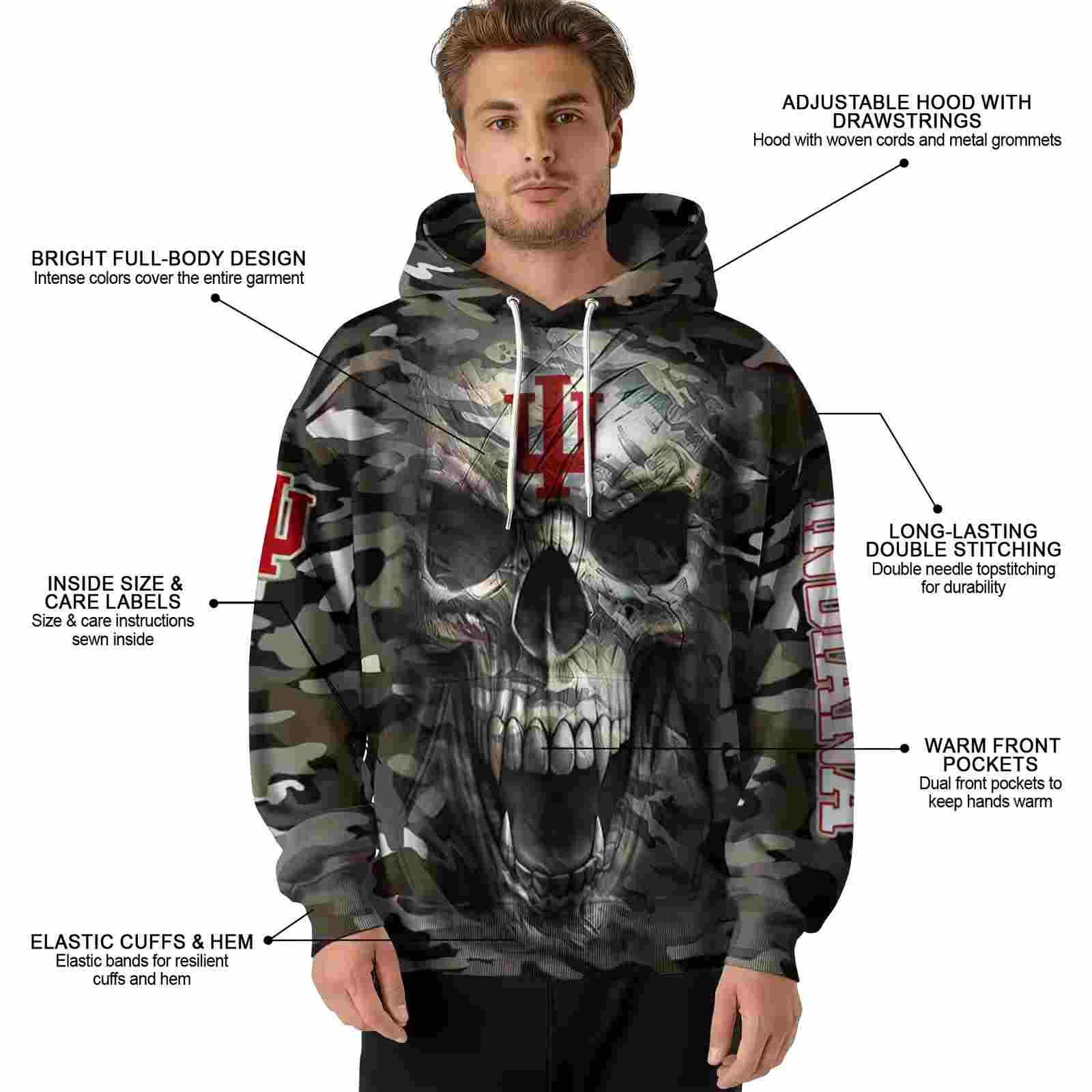 custom indiana hoosiers camo skull hoodie latest model