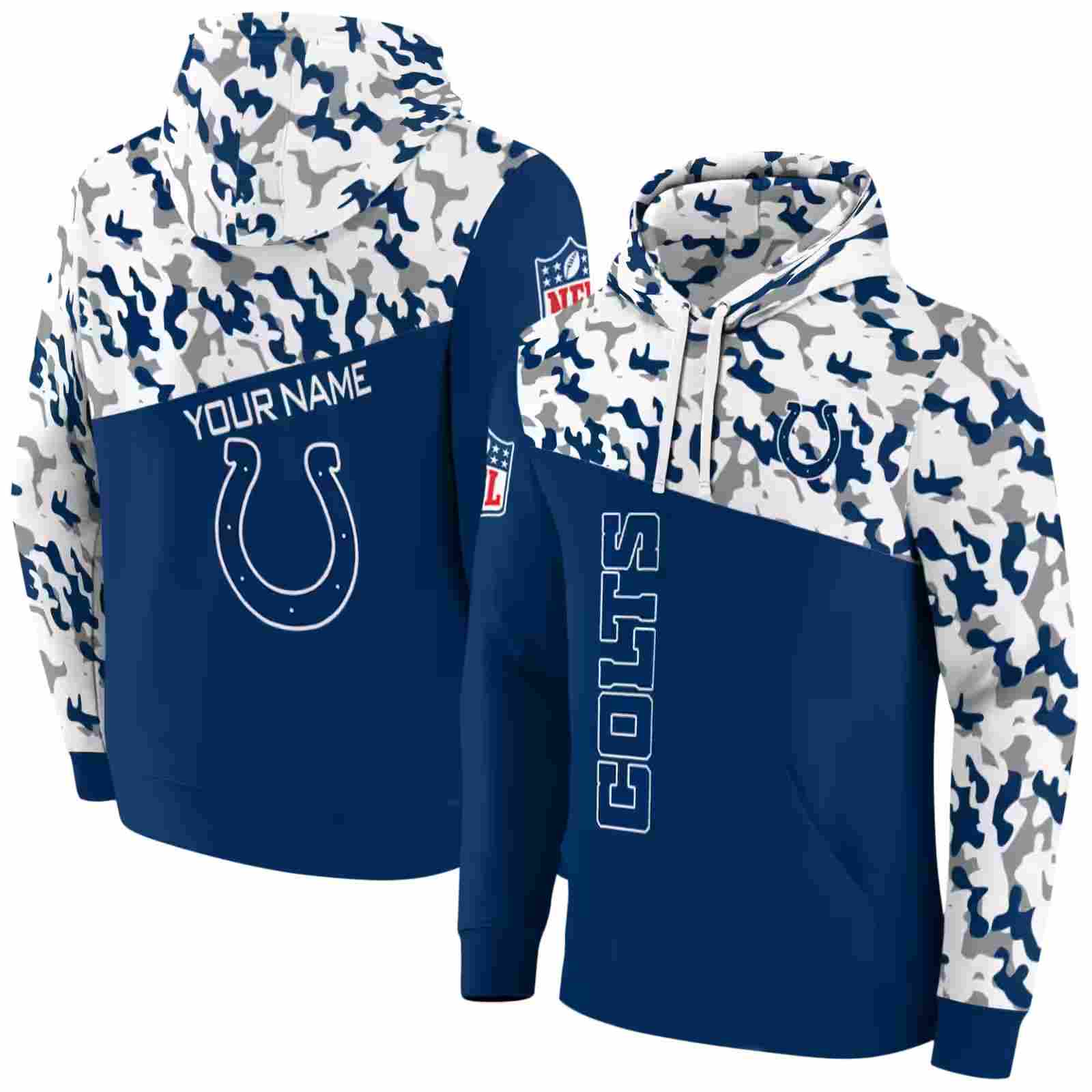 custom indianapolis colts camo pattern blue hoodie fashion forward