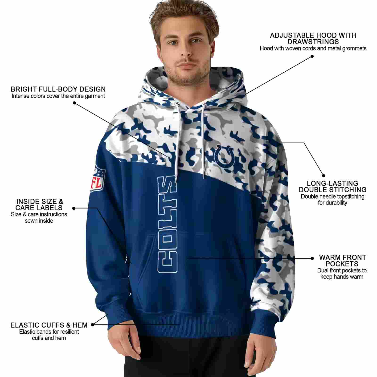 custom indianapolis colts camo pattern blue hoodie latest model