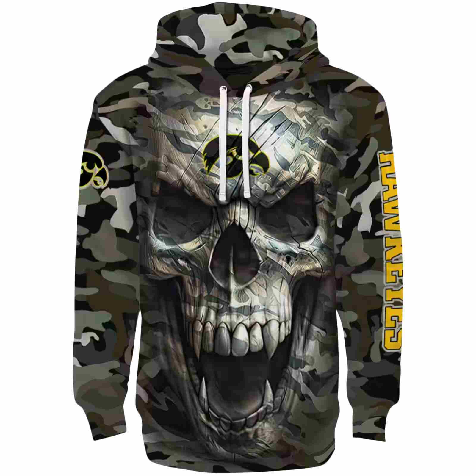 Custom Iowa Hawkeyes Camo Skull Hoodie