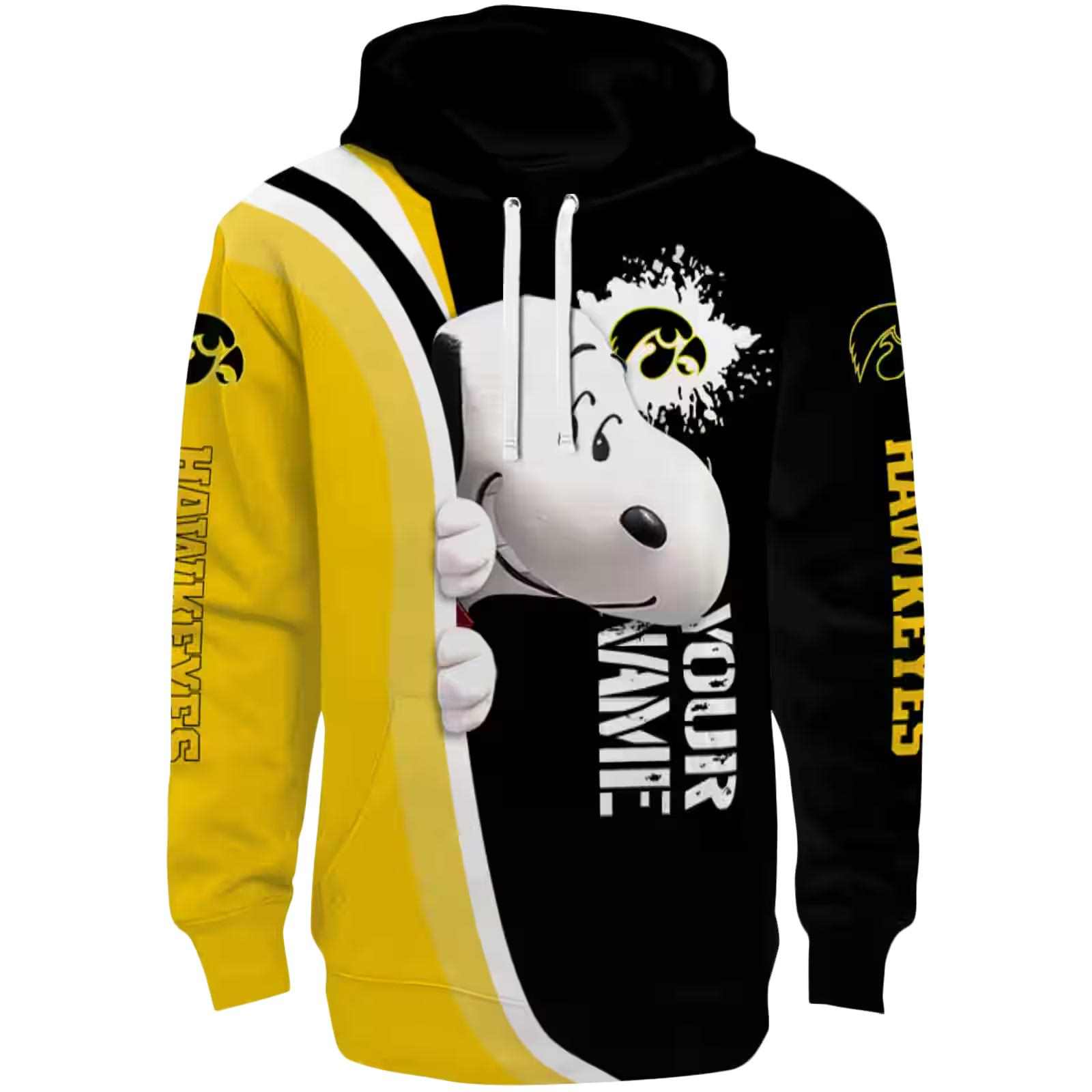 Custom Iowa Hawkeyes Peeking Snoopy Black Hoodie