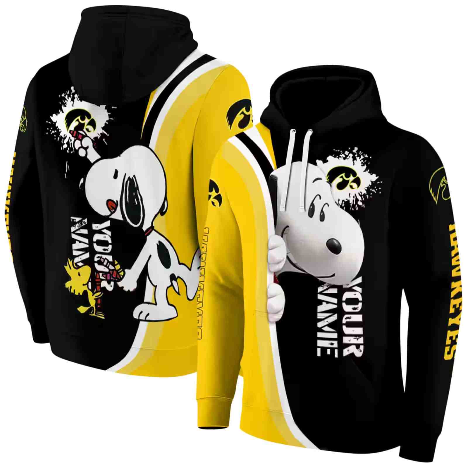 custom iowa hawkeyes peeking snoopy black hoodie fashion forward