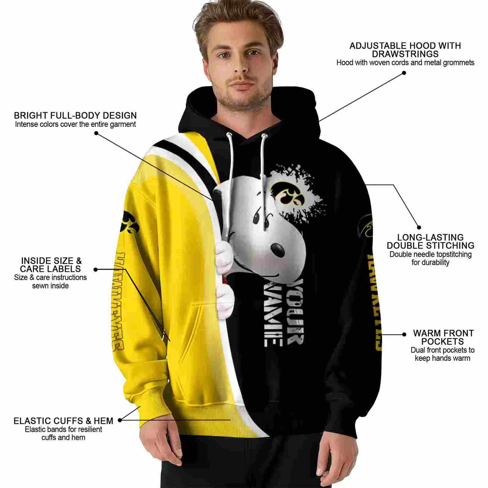 custom iowa hawkeyes peeking snoopy black hoodie latest model