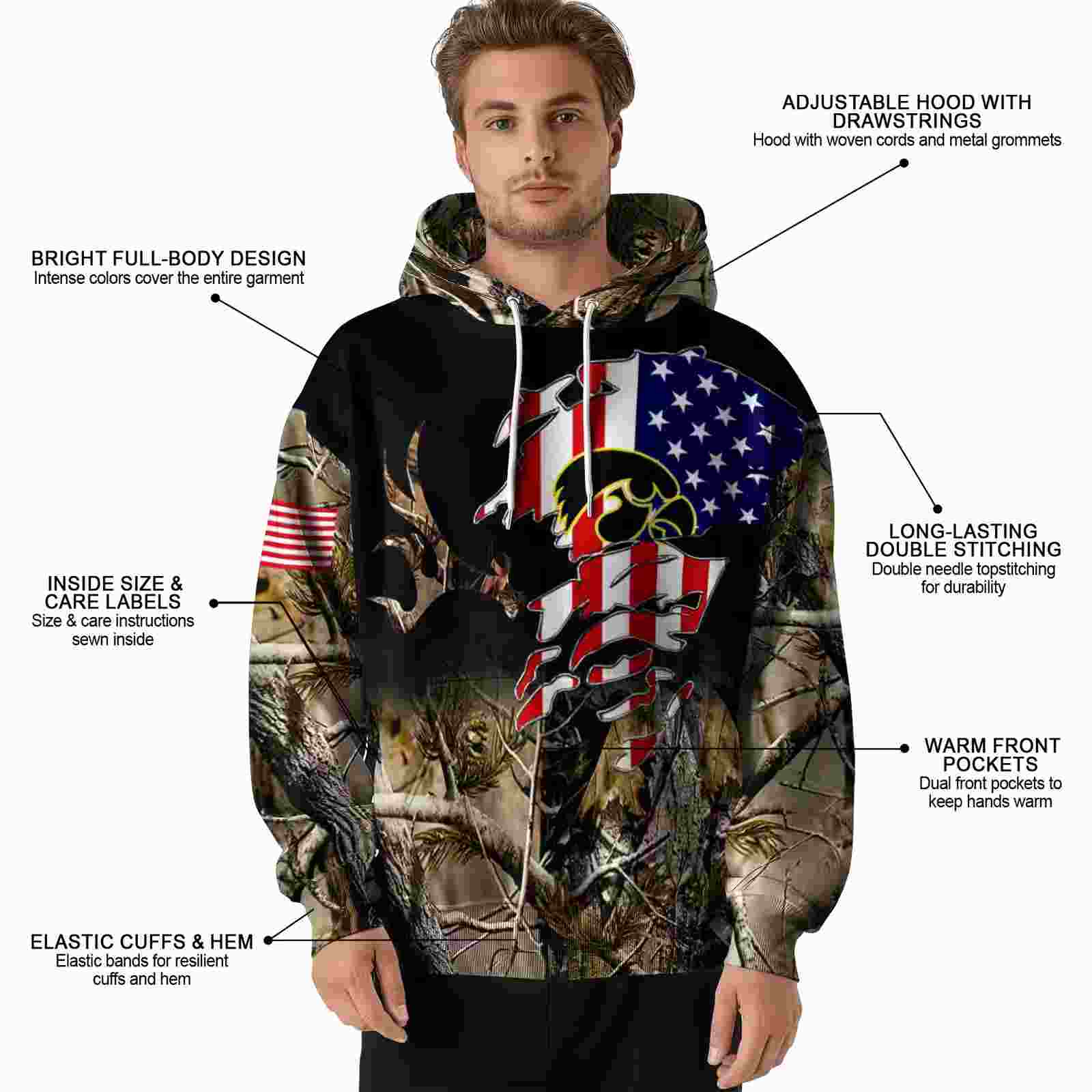 custom iowa hawkeyes tree camo hoodie latest model