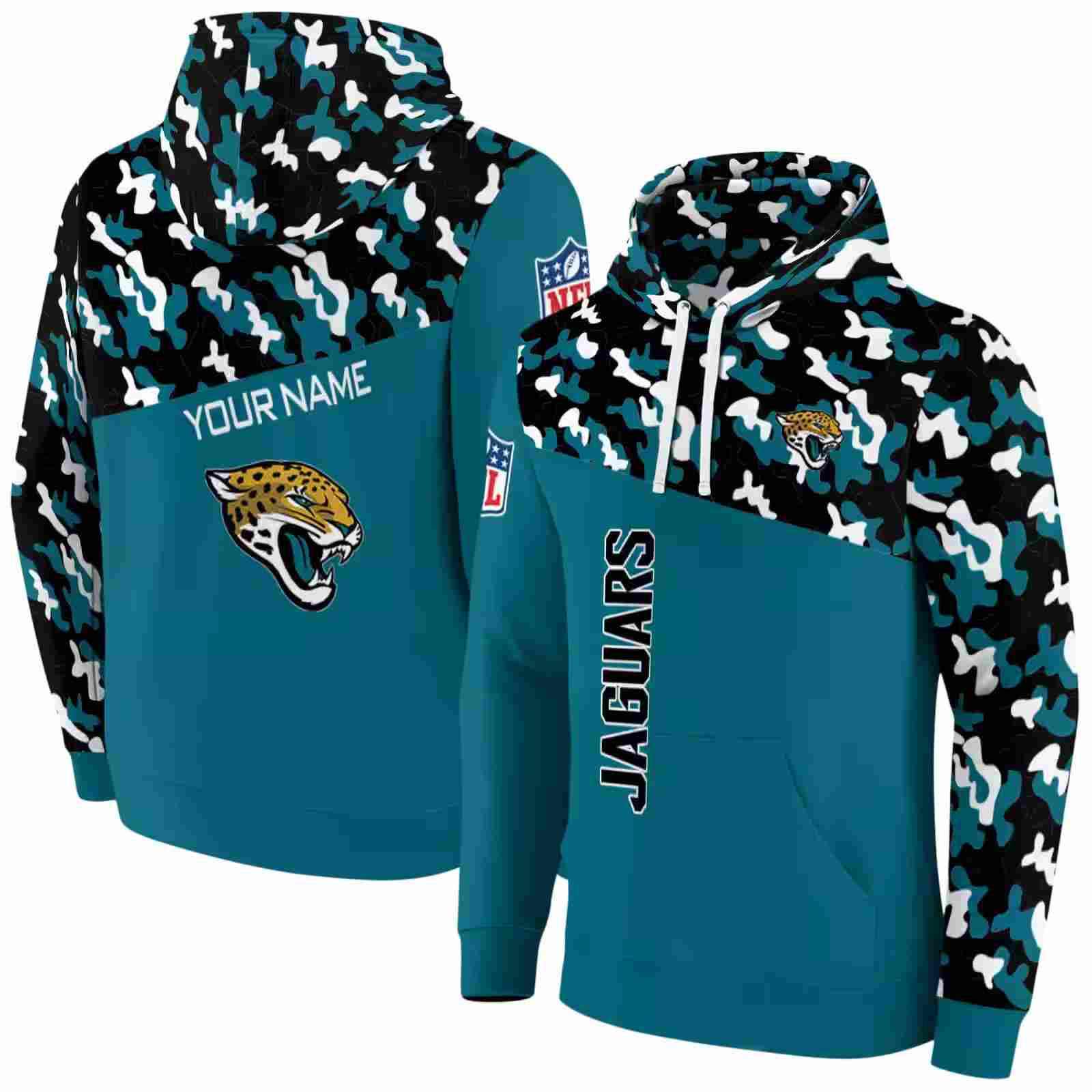 custom jacksonville jaguars camo pattern teal hoodie fashion forward