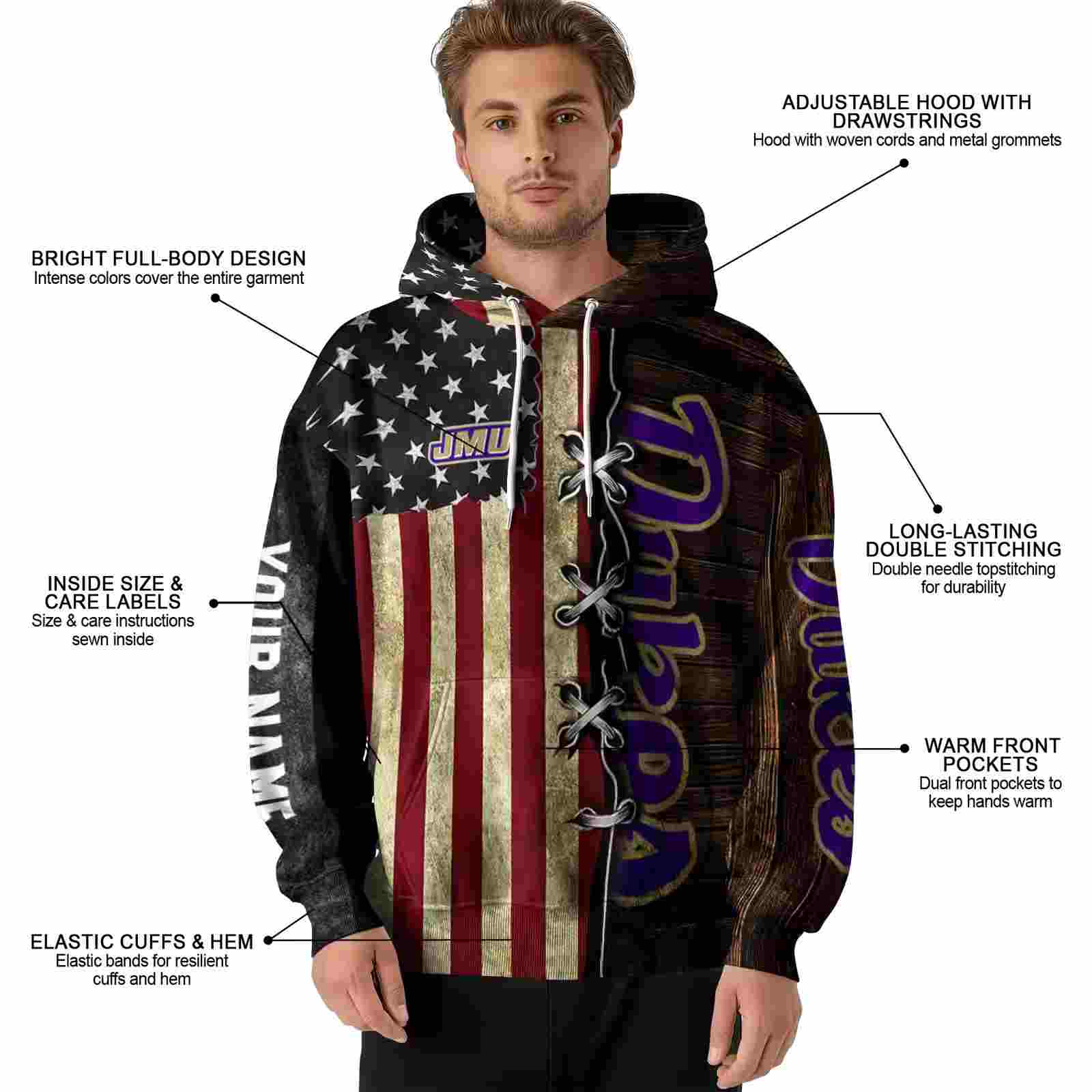 custom james madison dukes american pride hoodie latest model