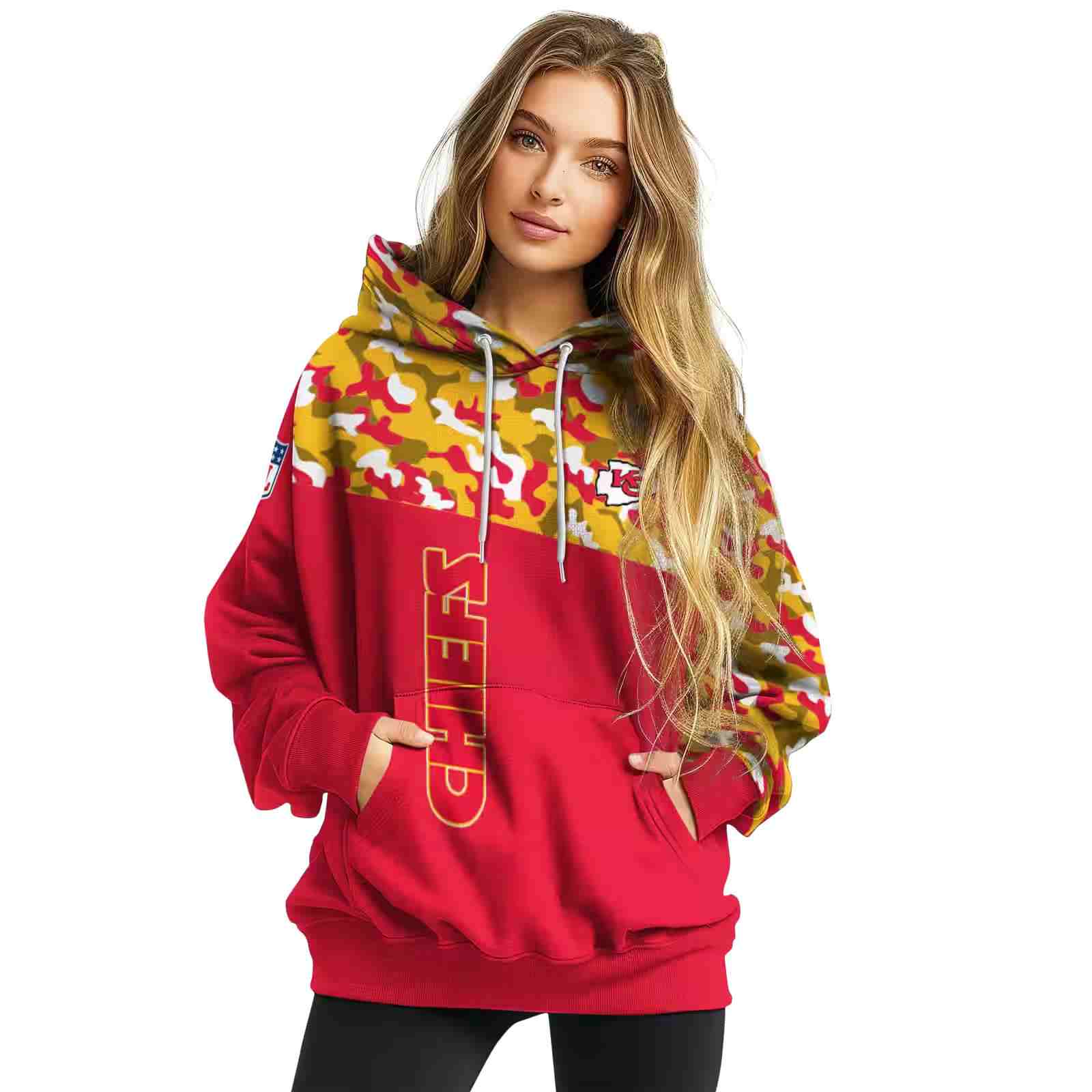 custom kansas city chiefs camo pattern red hoodie high quality