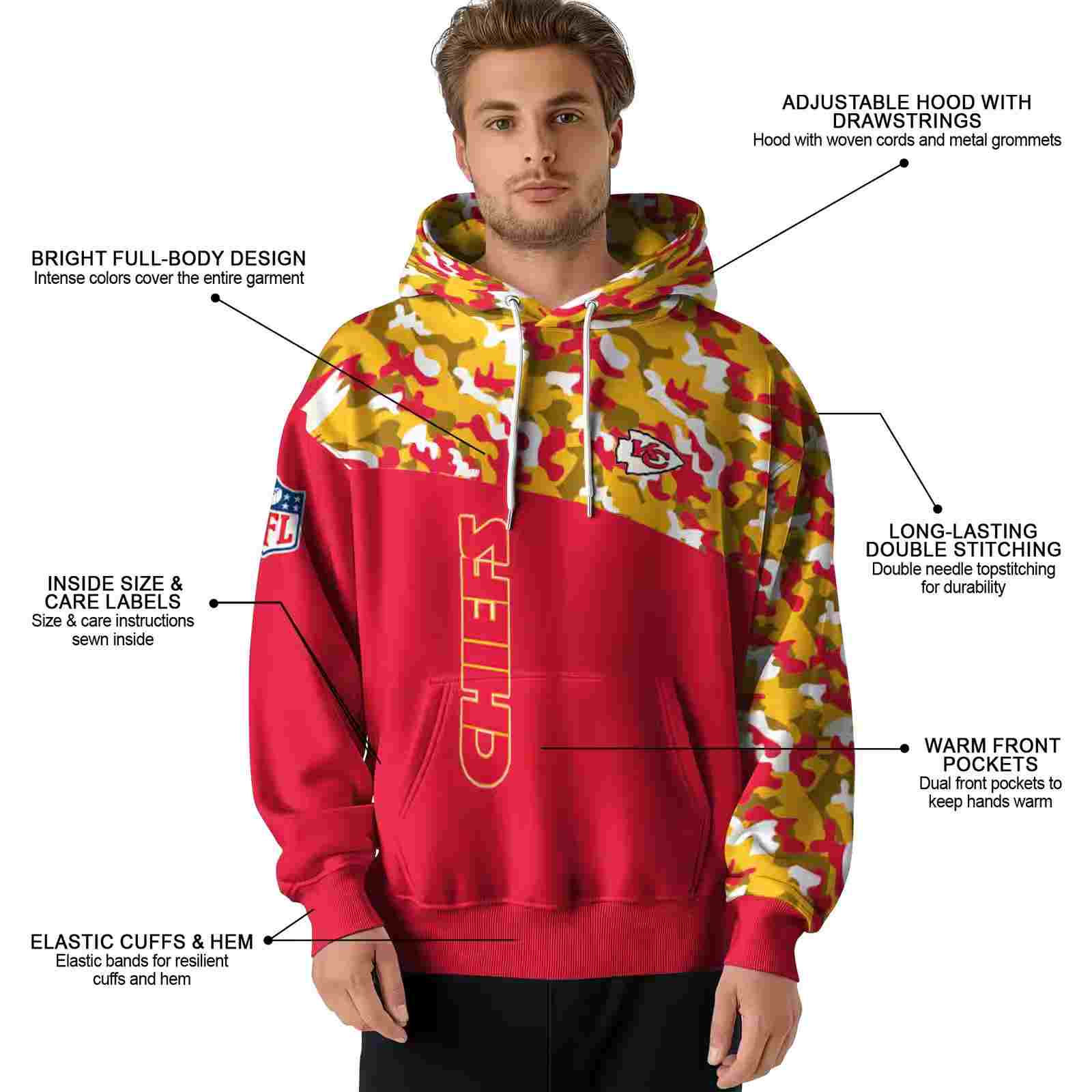 custom kansas city chiefs camo pattern red hoodie latest model