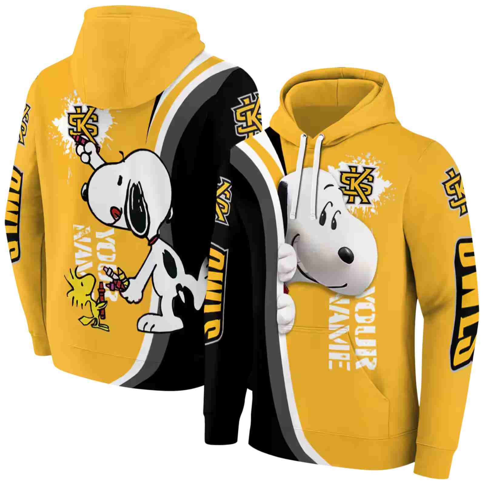 custom kennesaw state owls peeking snoopy gold hoodie fashion forward