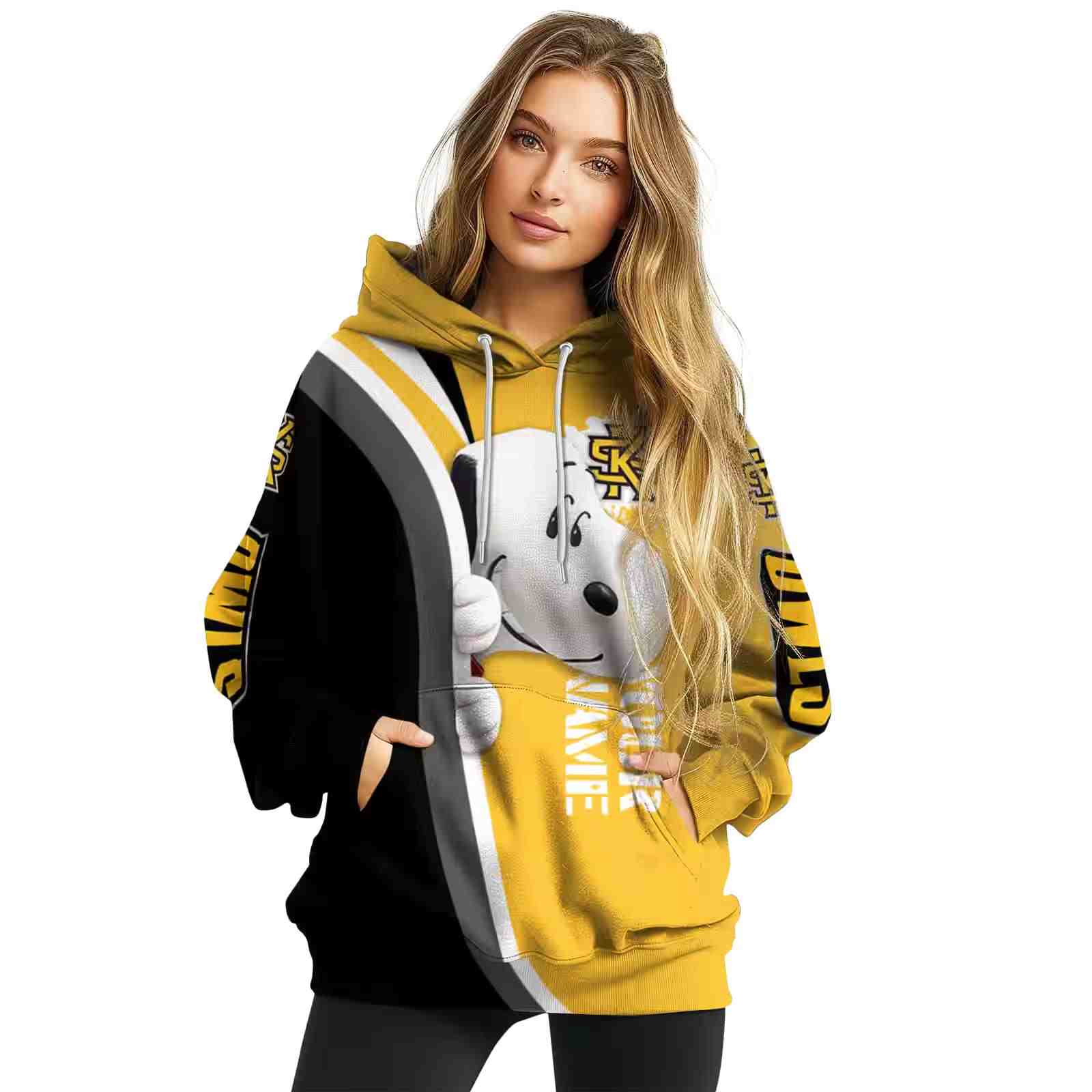 custom kennesaw state owls peeking snoopy gold hoodie high quality