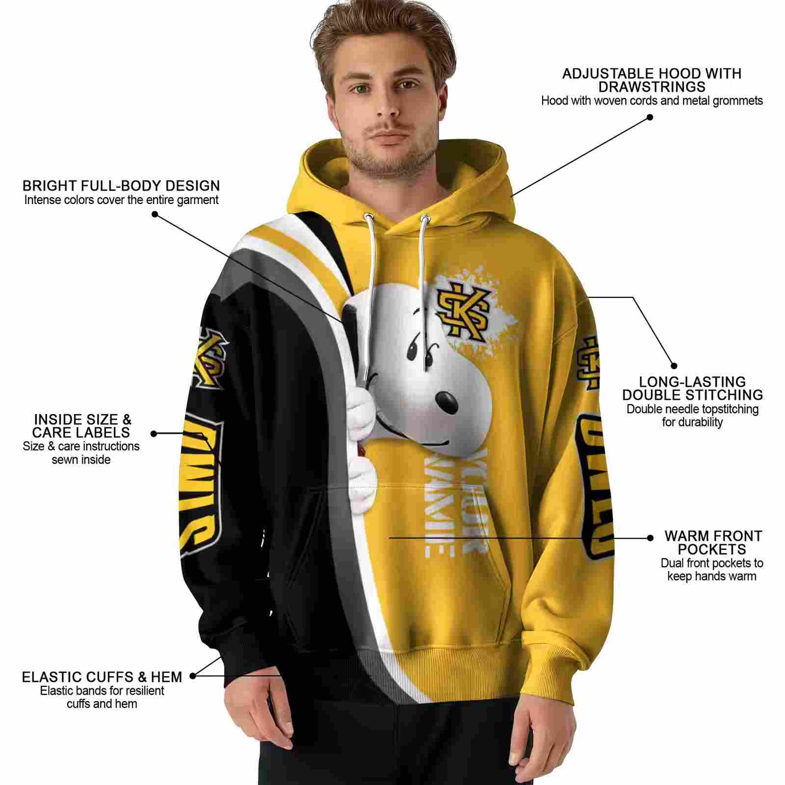 custom kennesaw state owls peeking snoopy gold hoodie latest model