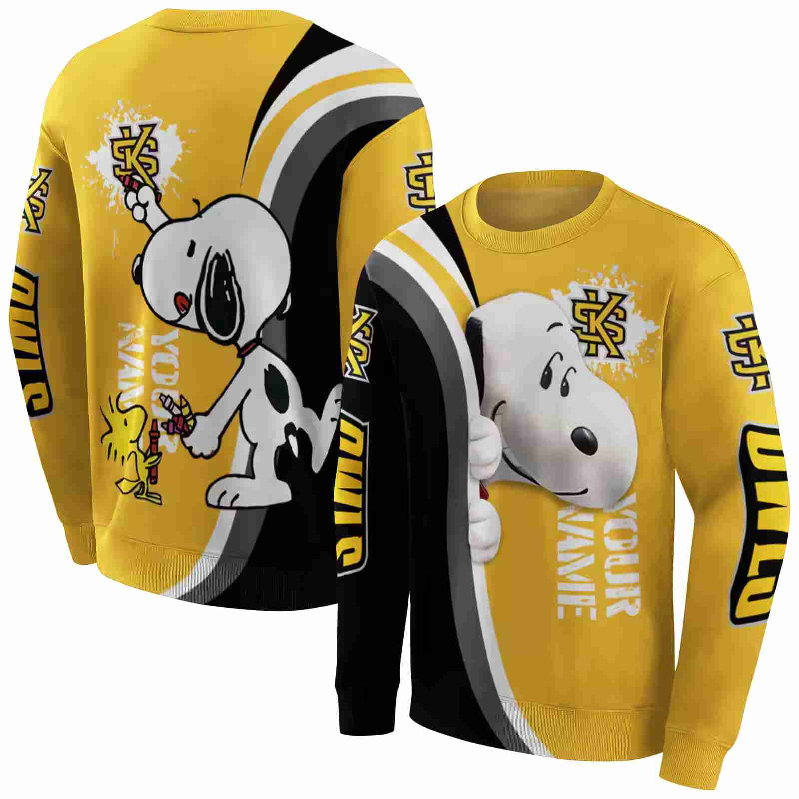 custom kennesaw state owls peeking snoopy gold hoodie premium grade