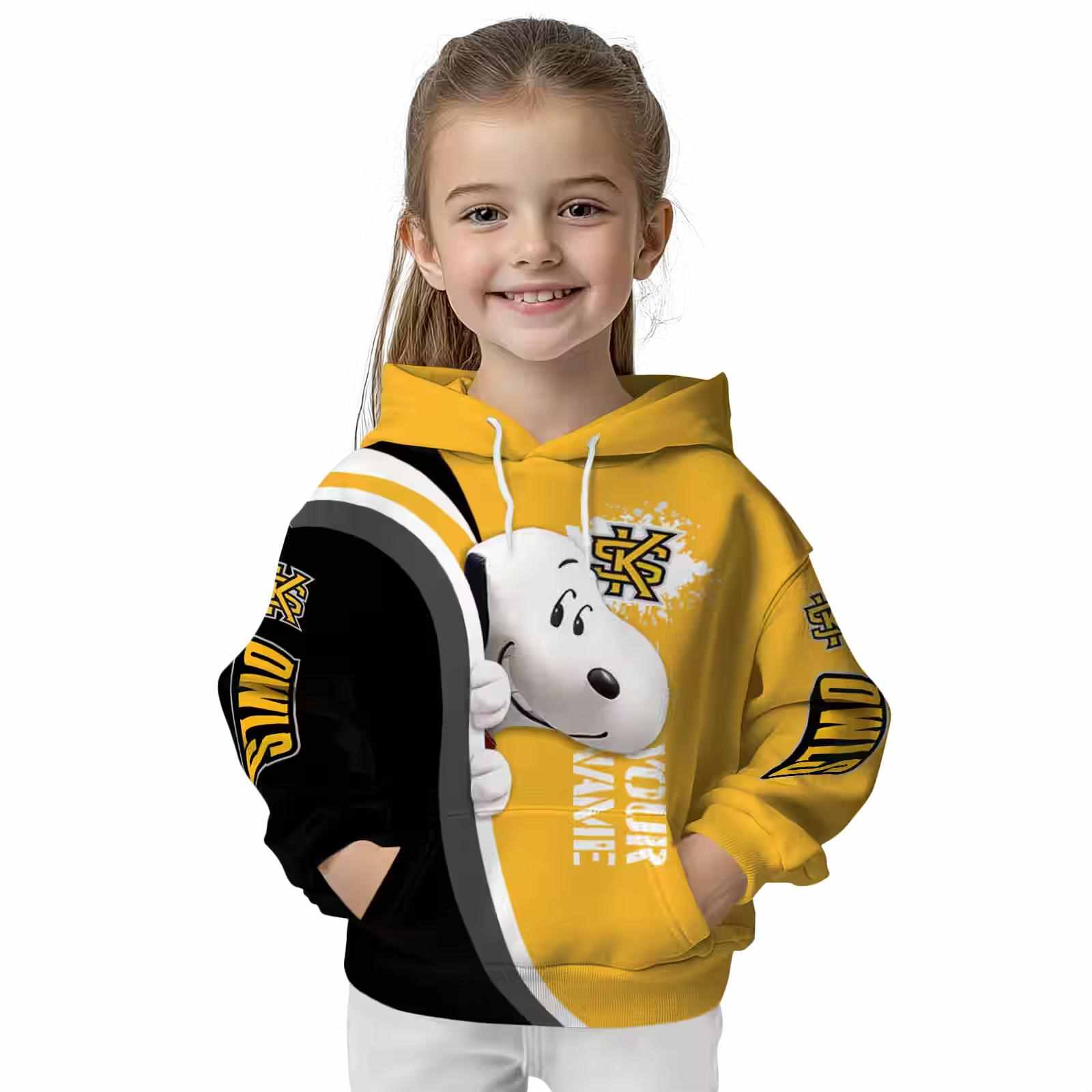 custom kennesaw state owls peeking snoopy gold hoodie top rated