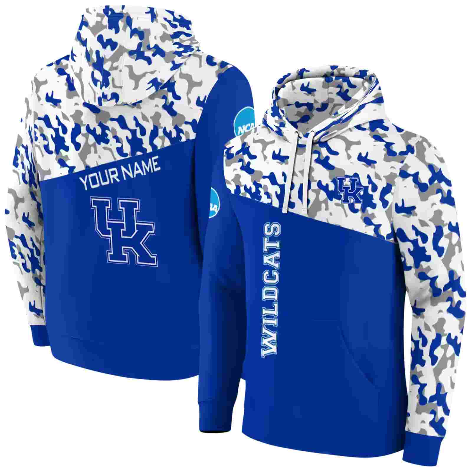 custom kentucky wildcats camo pattern blue hoodie fashion forward