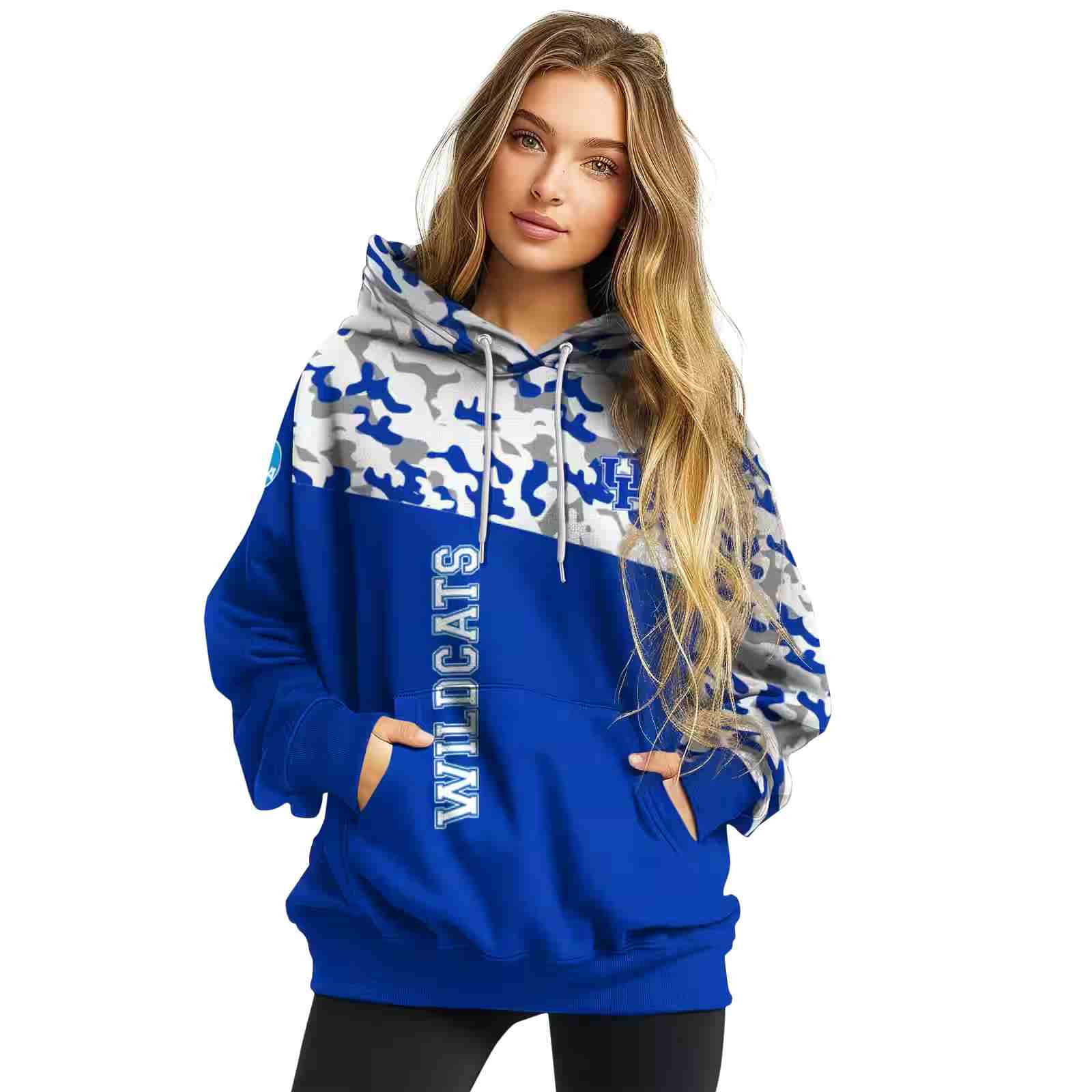 custom kentucky wildcats camo pattern blue hoodie high quality