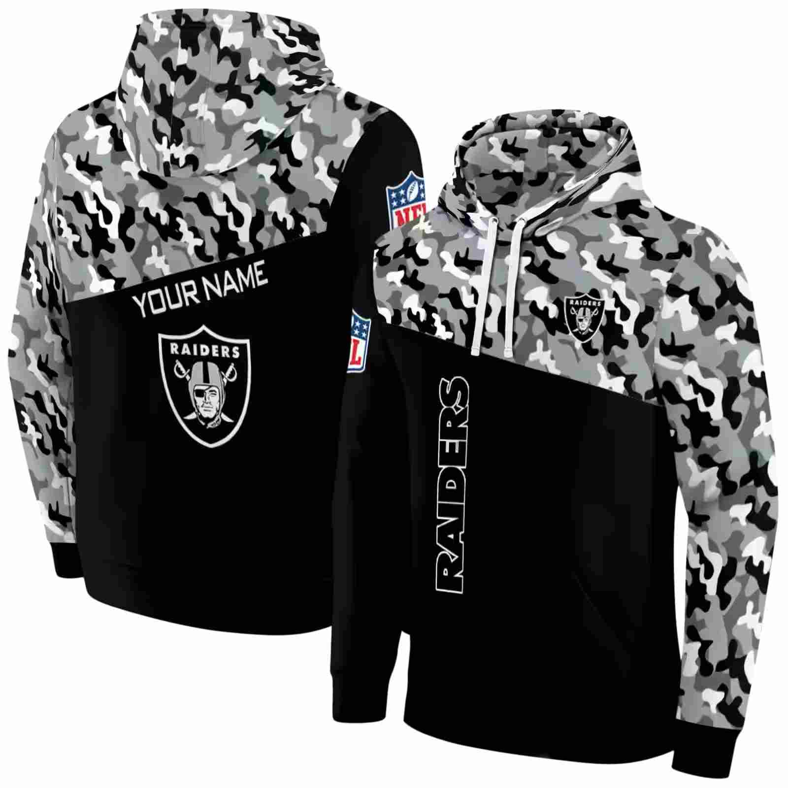 custom las vegas raiders camo pattern black hoodie fashion forward