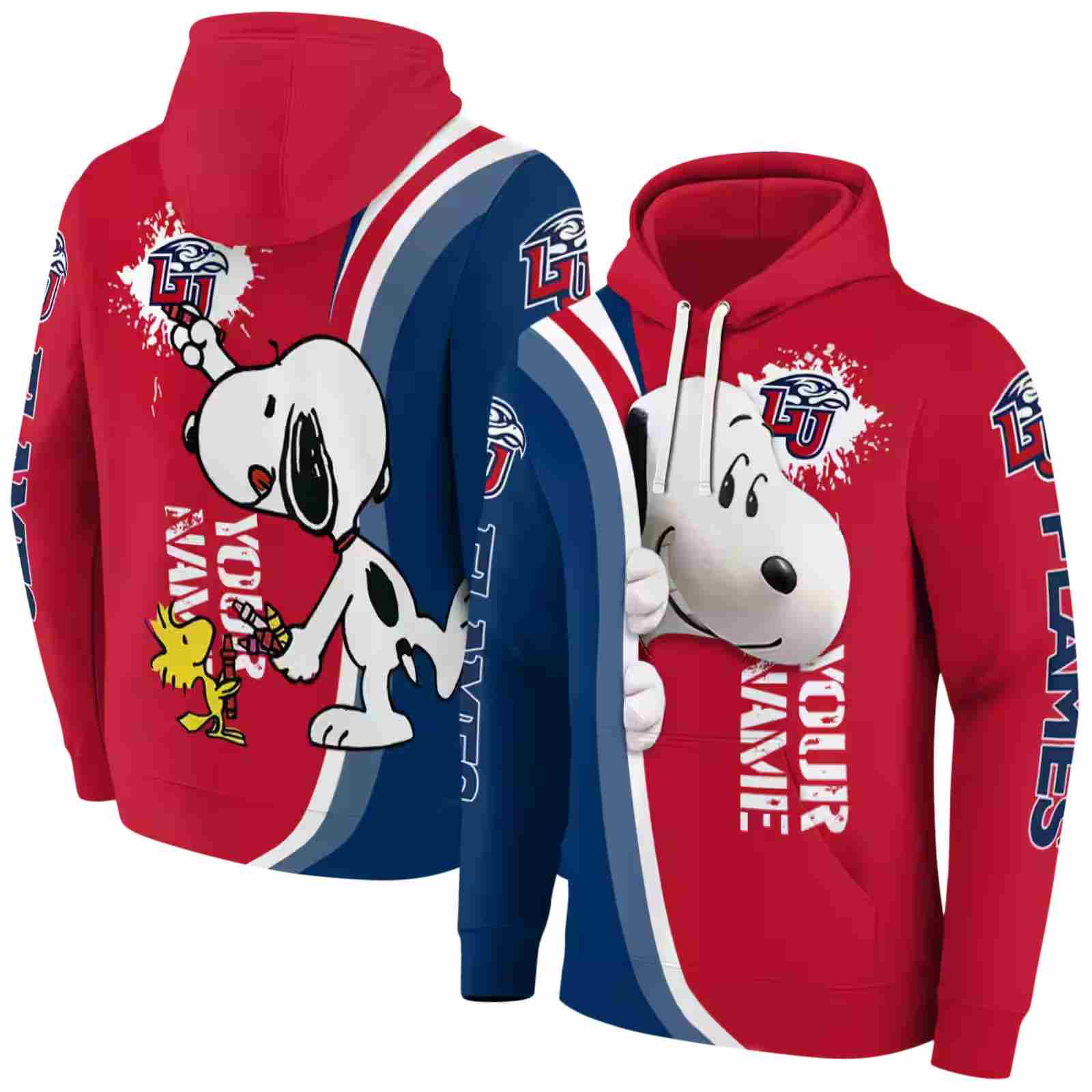 custom liberty flames peeking snoopy red hoodie fashion forward