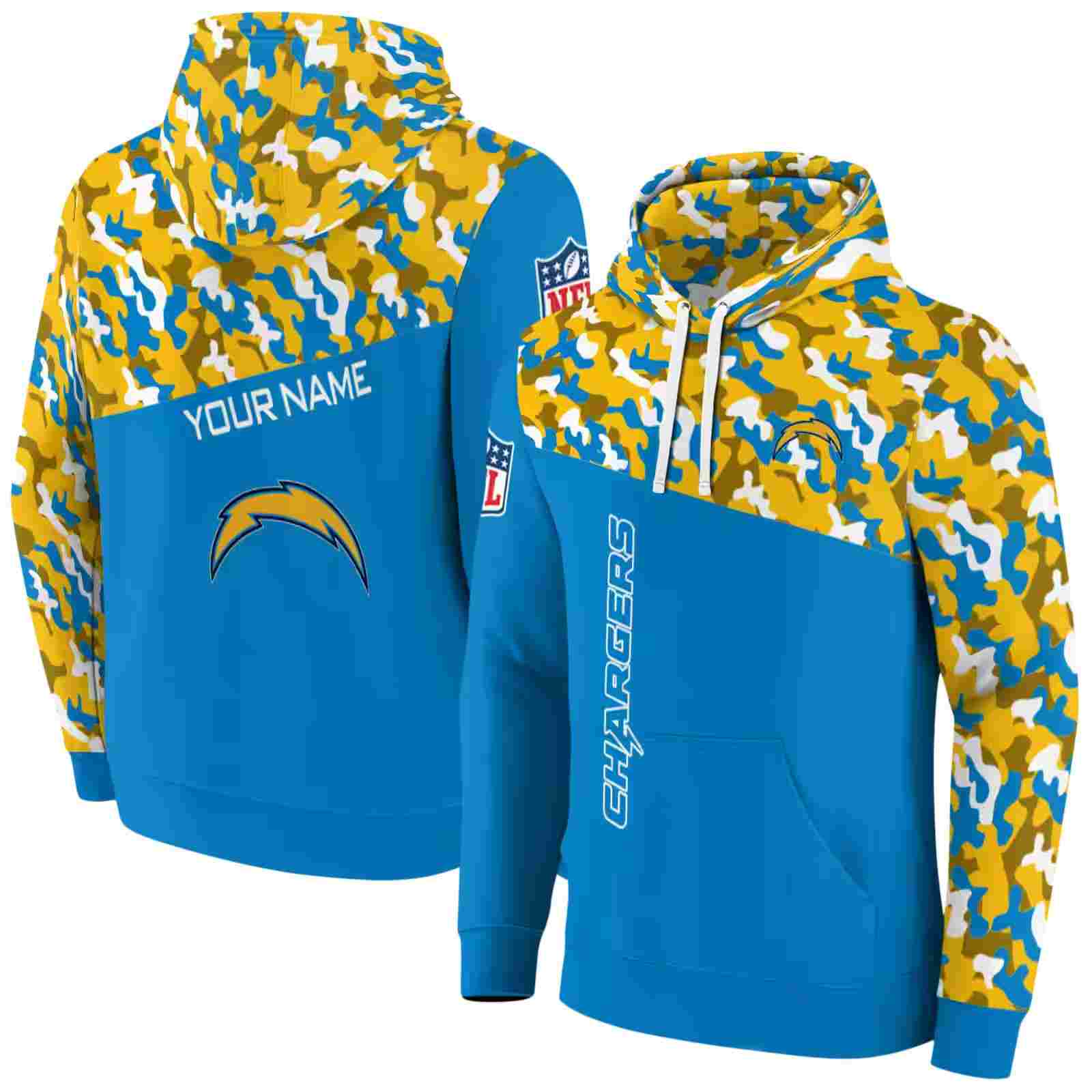 custom los angeles chargers camo pattern blue hoodie fashion forward