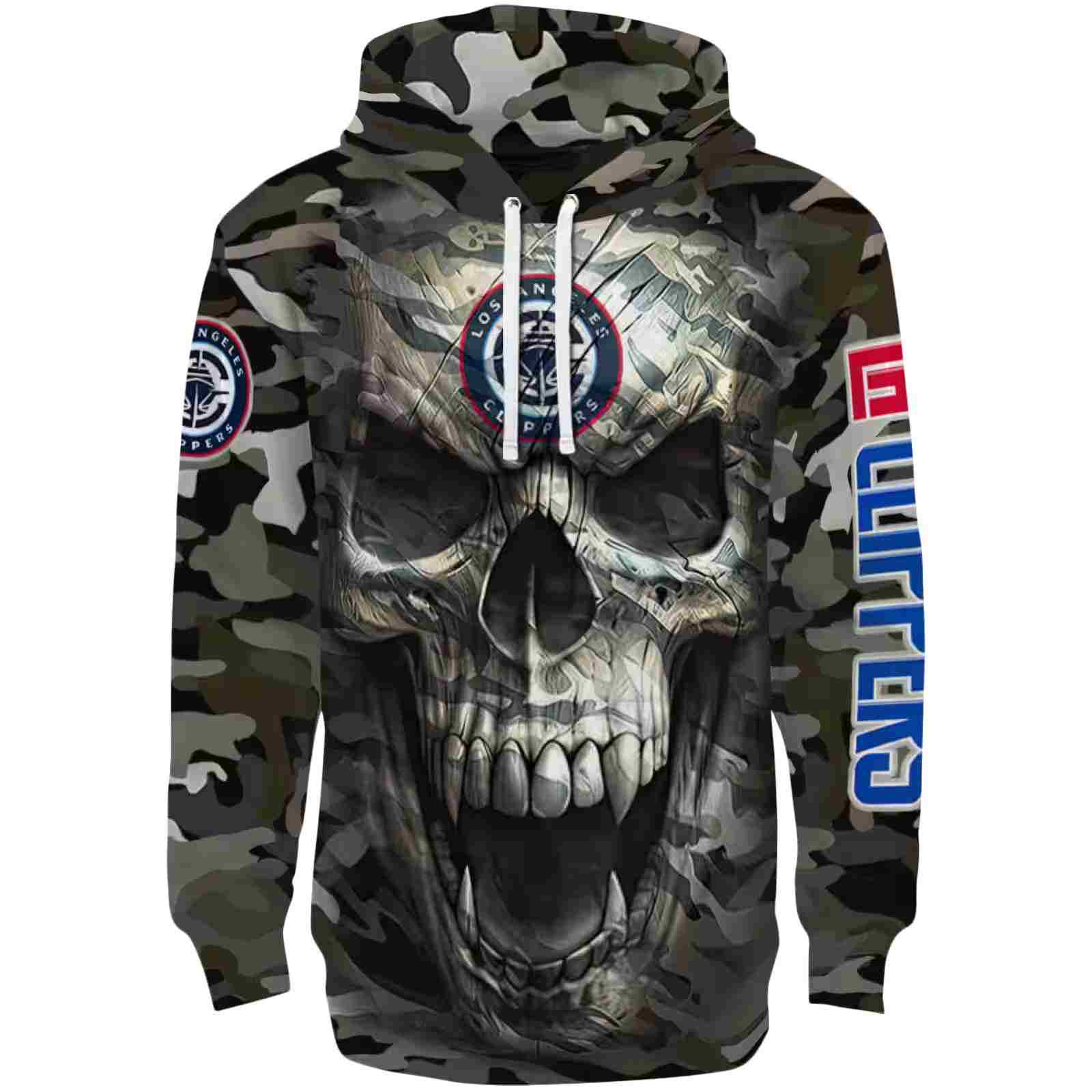 Custom Los Angeles Clippers Camo Skull Hoodie