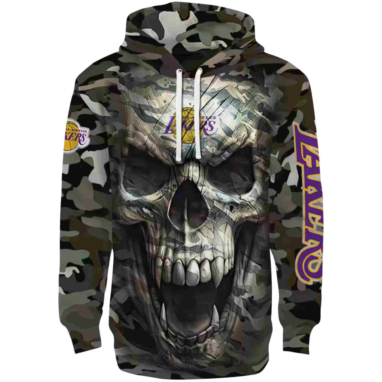 Custom Los Angeles Lakers Camo Skull Hoodie