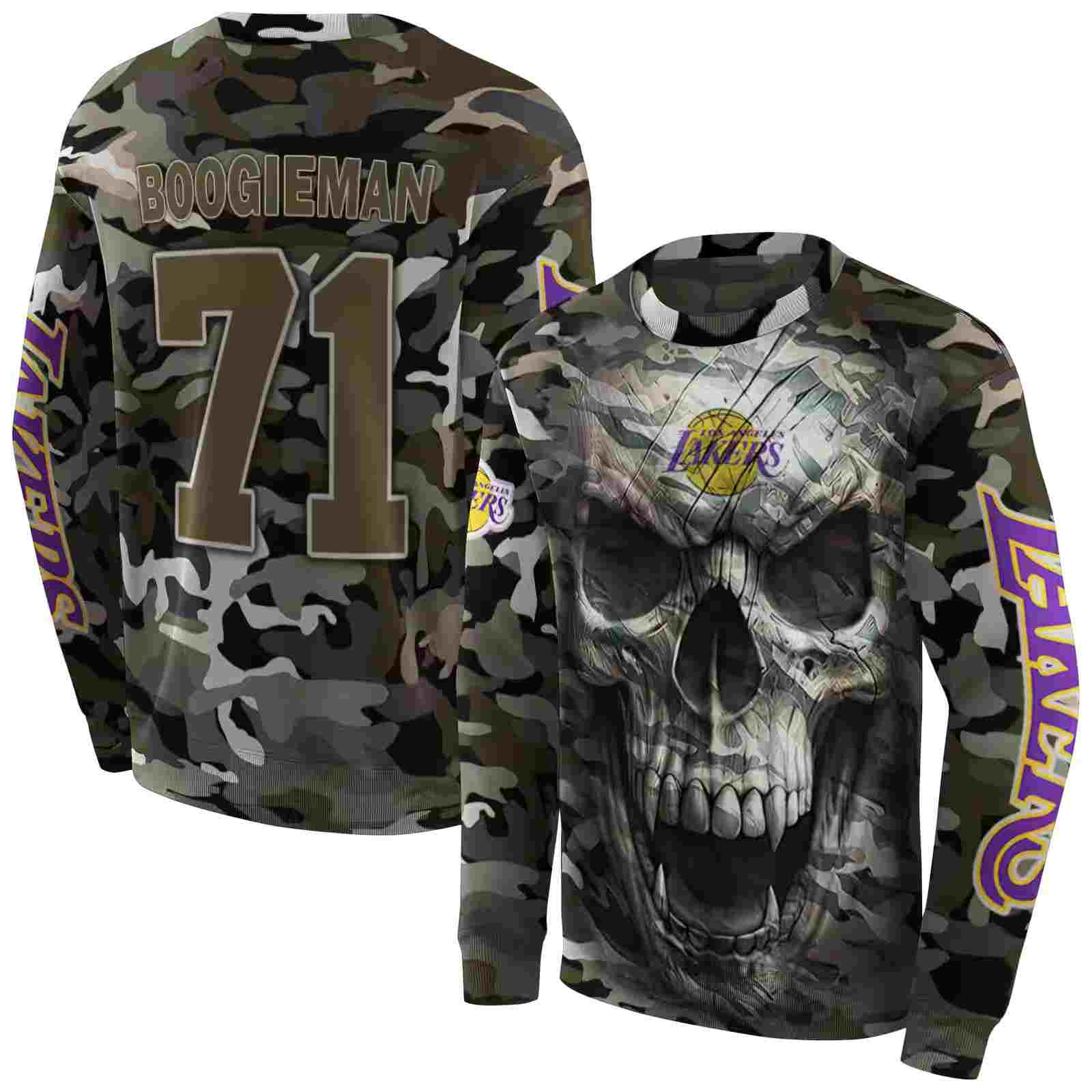 custom los angeles lakers camo skull hoodie premium grade