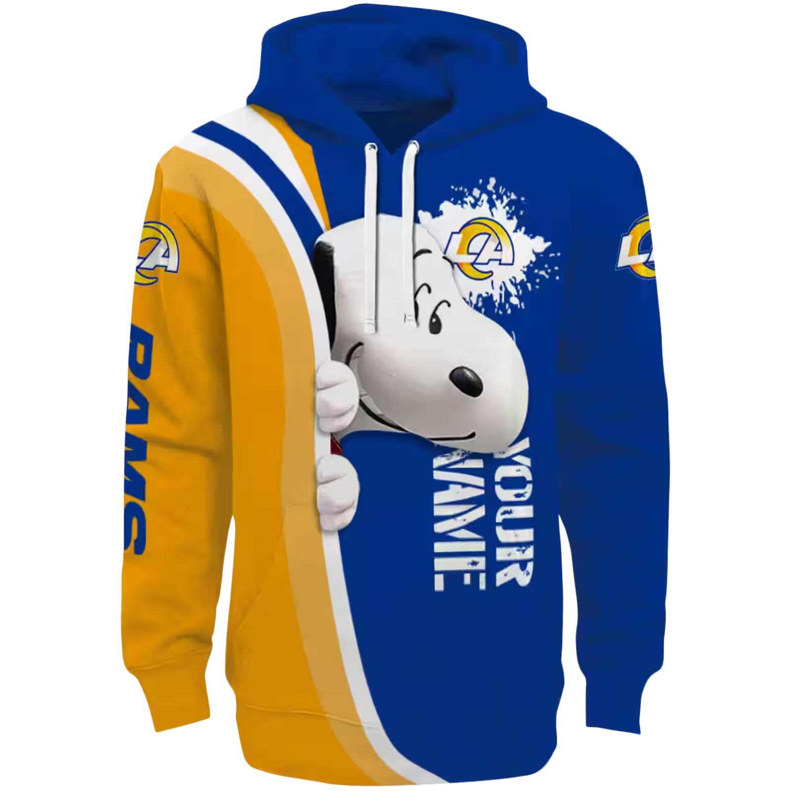 Custom Los Angeles Rams Peeking Snoopy Blue Hoodie