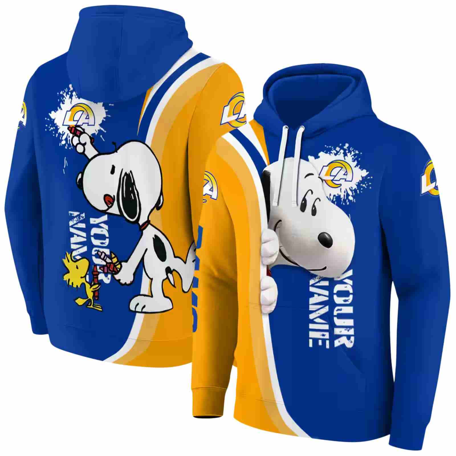 custom los angeles rams peeking snoopy blue hoodie fashion forward