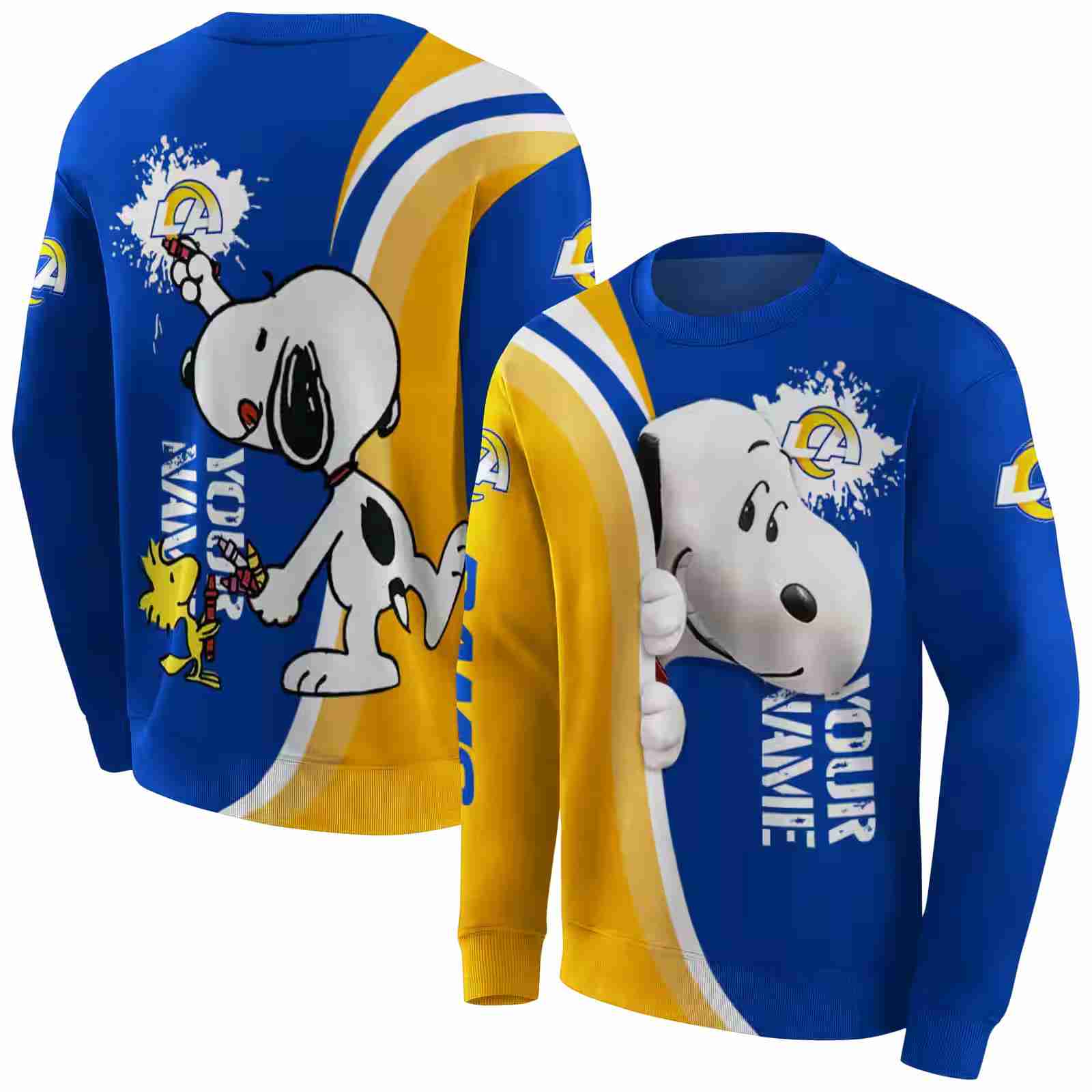 custom los angeles rams peeking snoopy blue hoodie premium grade