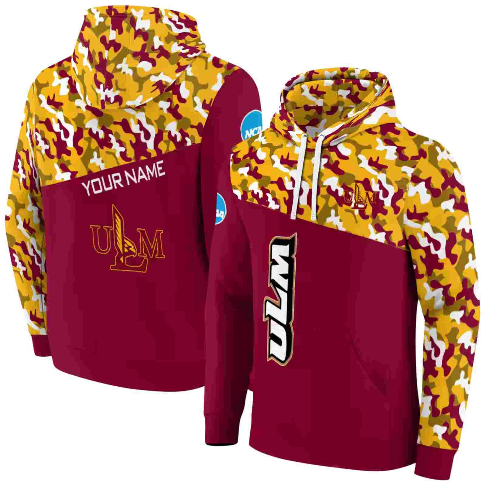 custom louisiana monroe warhawks camo pattern red hoodie fashion forward
