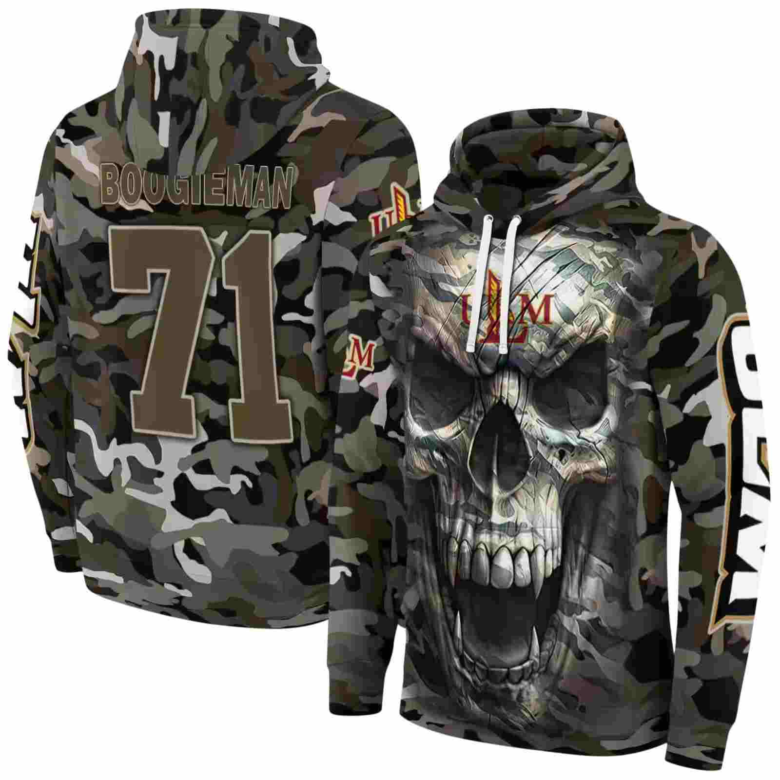 custom louisiana monroe warhawks camo skull hoodie fashion forward