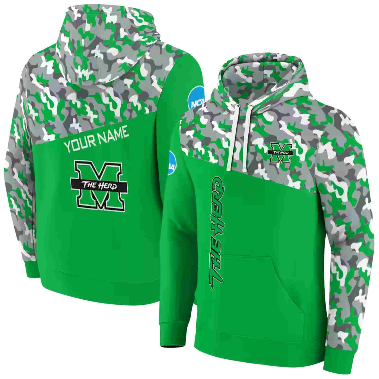 custom marshall thundering herd camo pattern green hoodie fashion forward