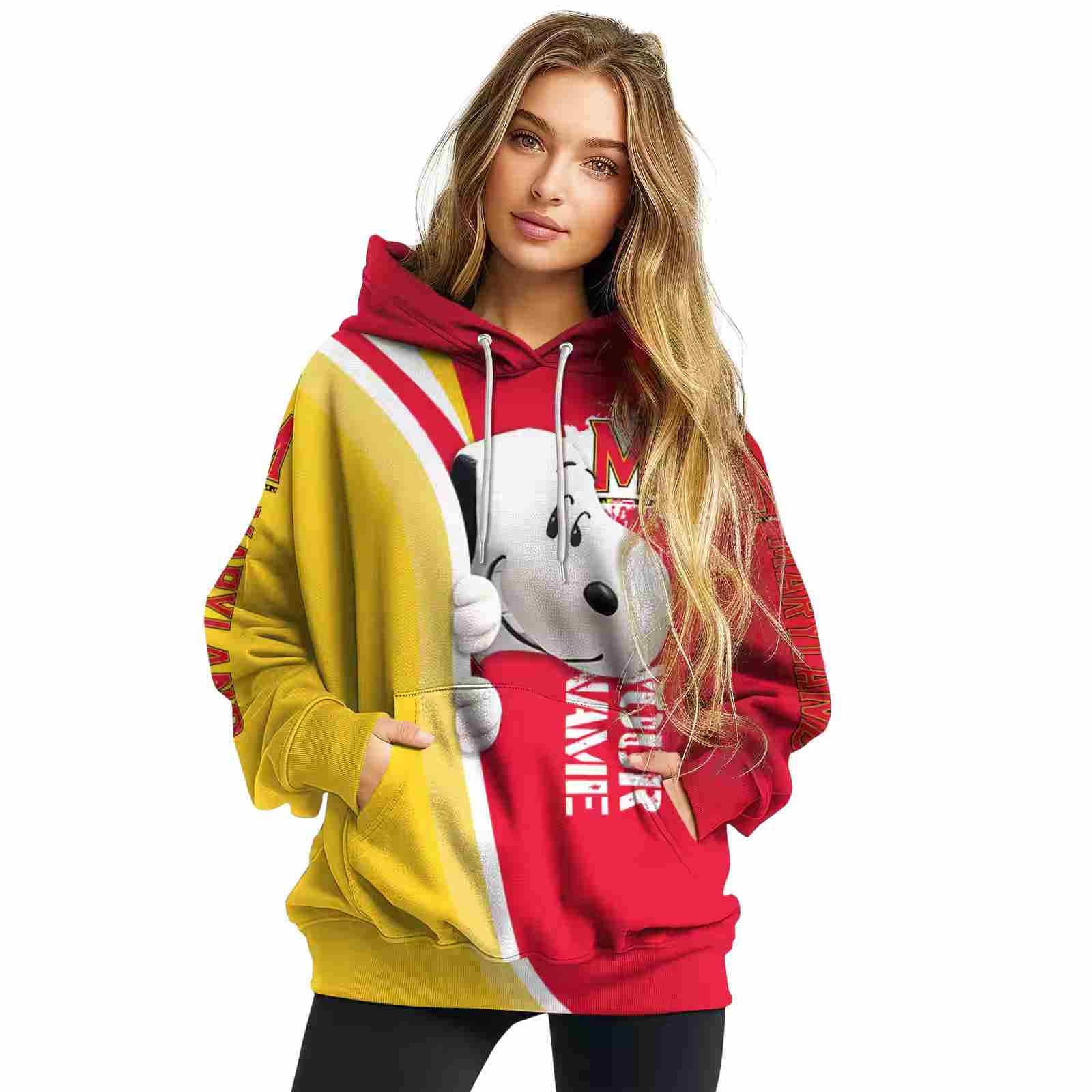 custom maryland terrapins peeking snoopy red hoodie high quality