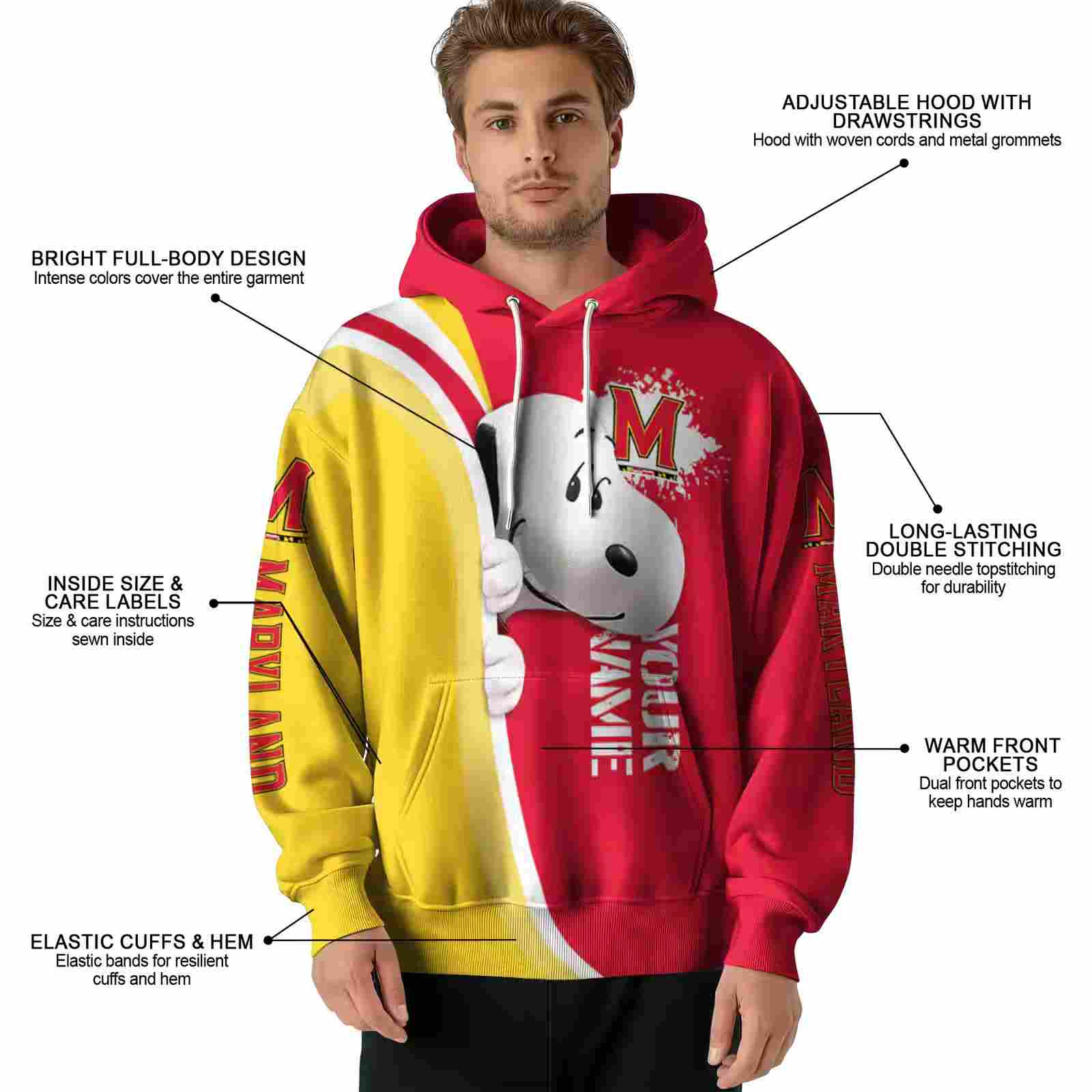 custom maryland terrapins peeking snoopy red hoodie latest model