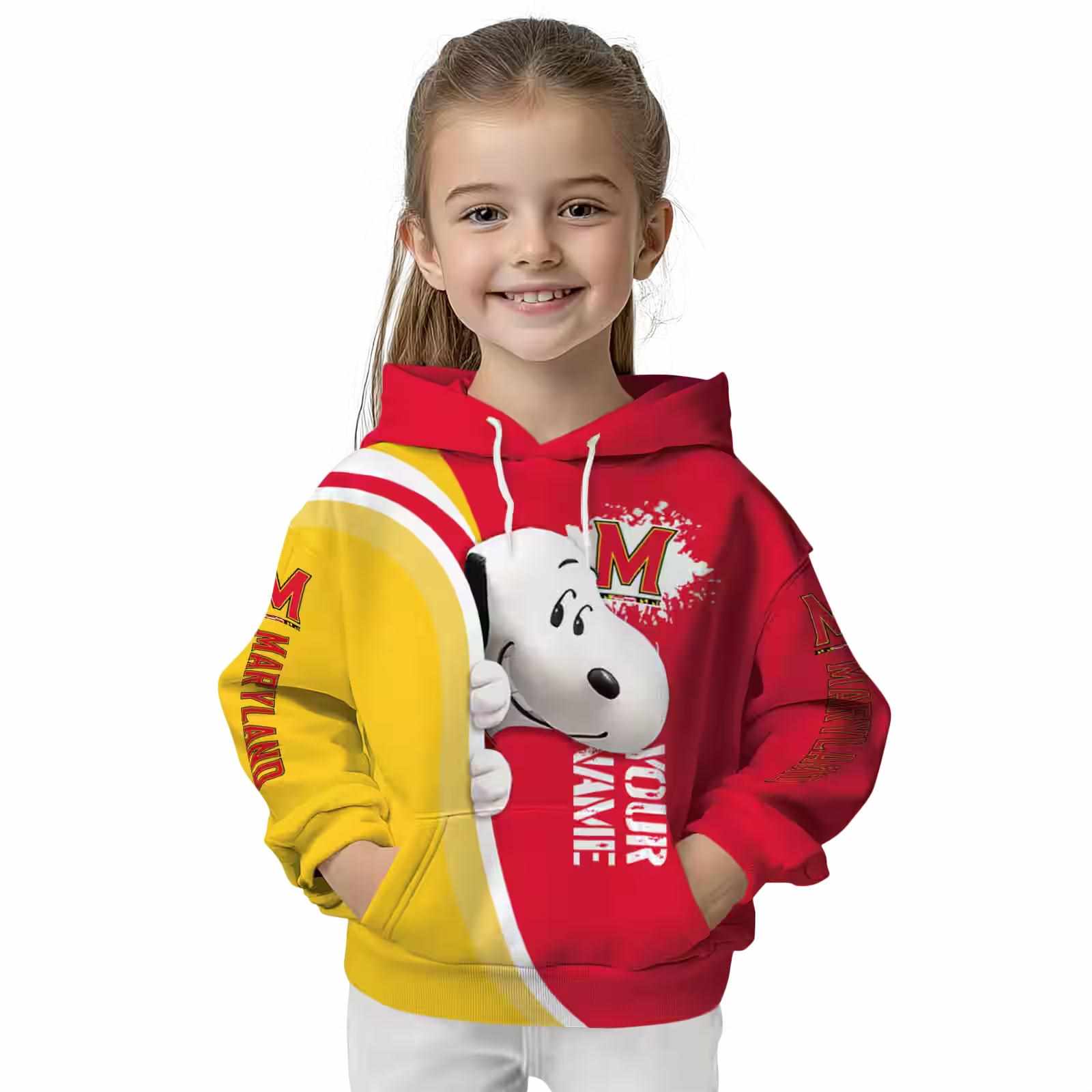 custom maryland terrapins peeking snoopy red hoodie top rated