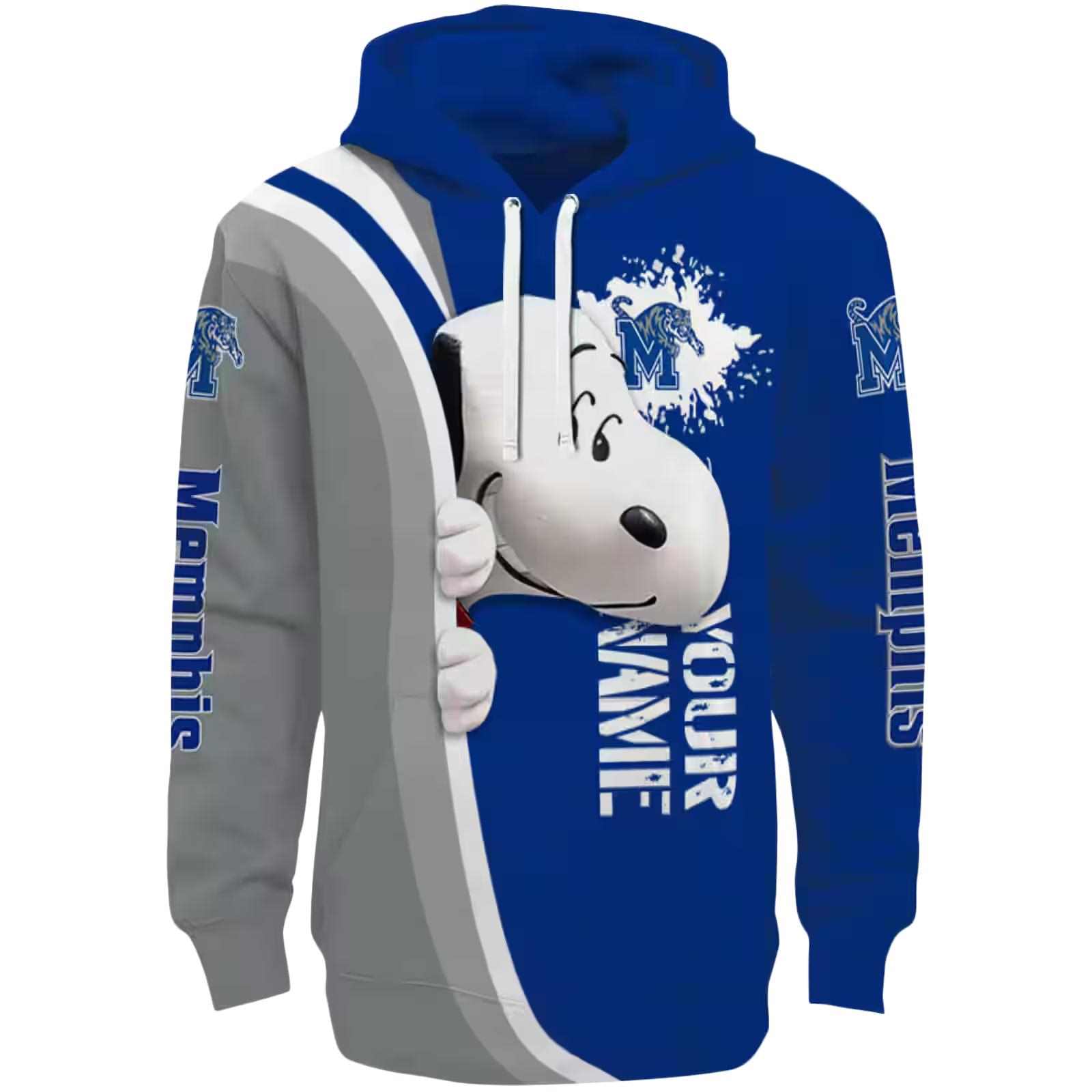 Custom Memphis Tigers Peeking Snoopy Blue Hoodie