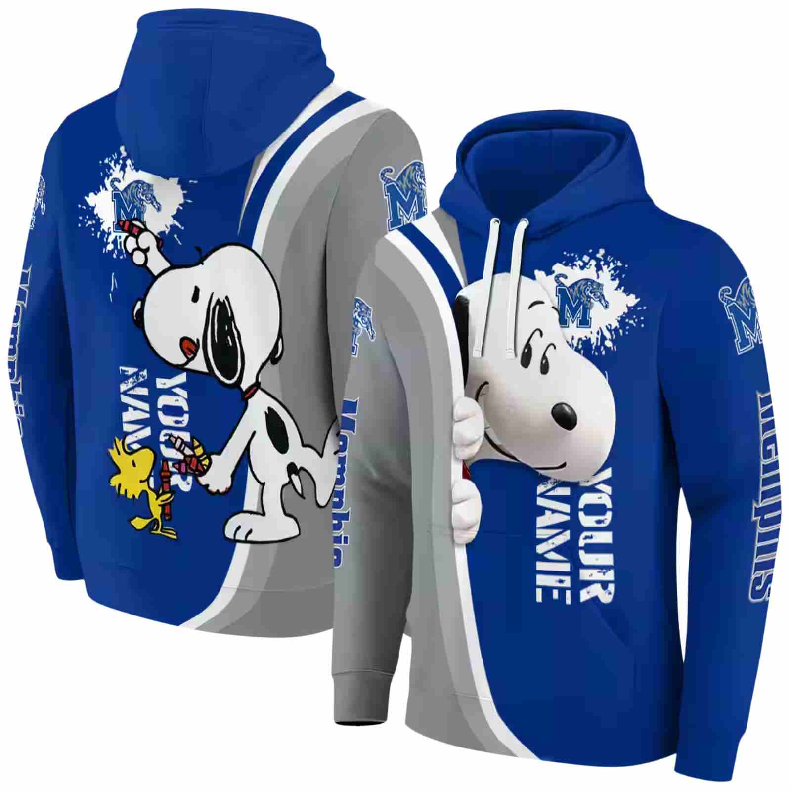 custom memphis tigers peeking snoopy blue hoodie fashion forward