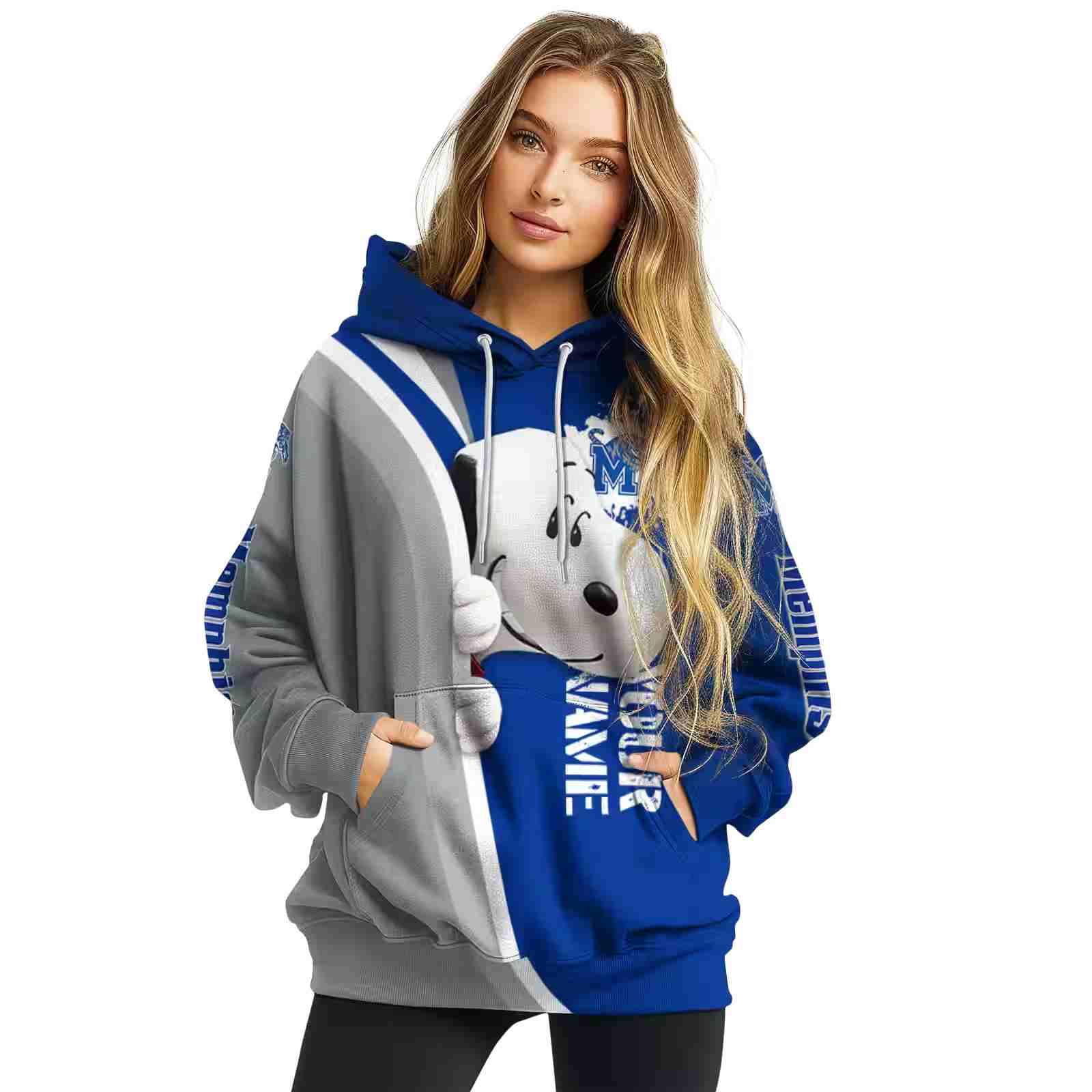 custom memphis tigers peeking snoopy blue hoodie high quality